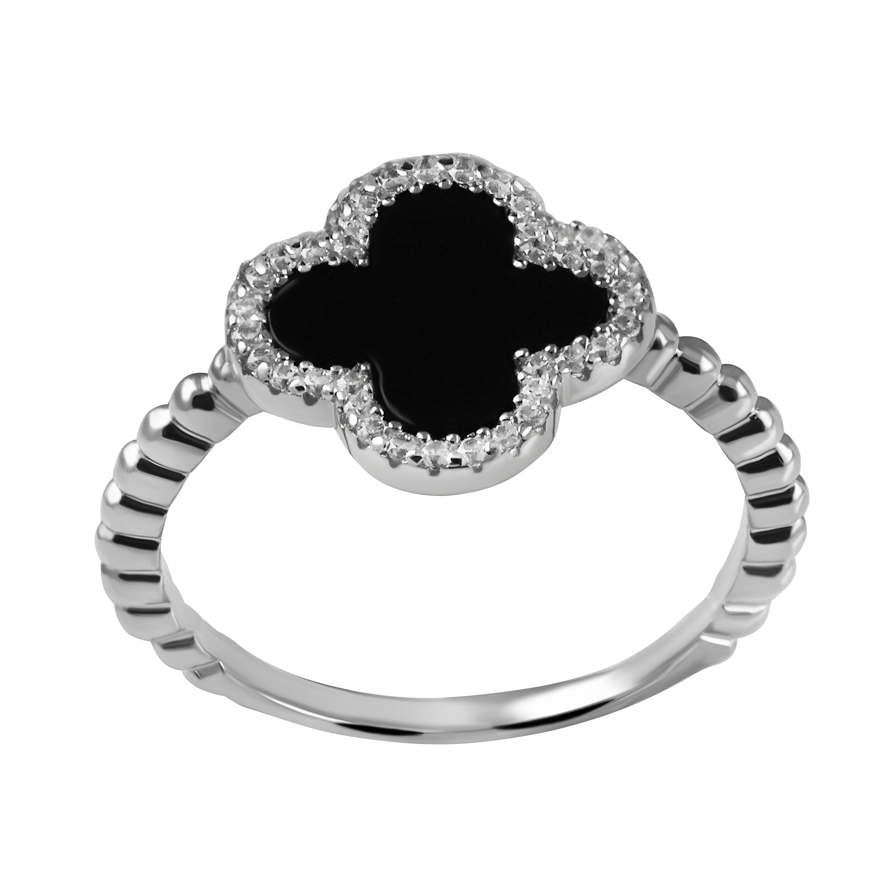 Firetti Fingerring Schmuck Geschenk Silber 925 Damenring Ring Kleeblatt, mit Zirkonia (synth), Onyx