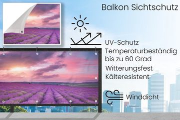 MuchoWow Balkonsichtschutz Lavendel - Lila - Wolken - Blumen (1-St) Balkonbanner, Sichtschutz für den Balkon, Robustes und wetterfest