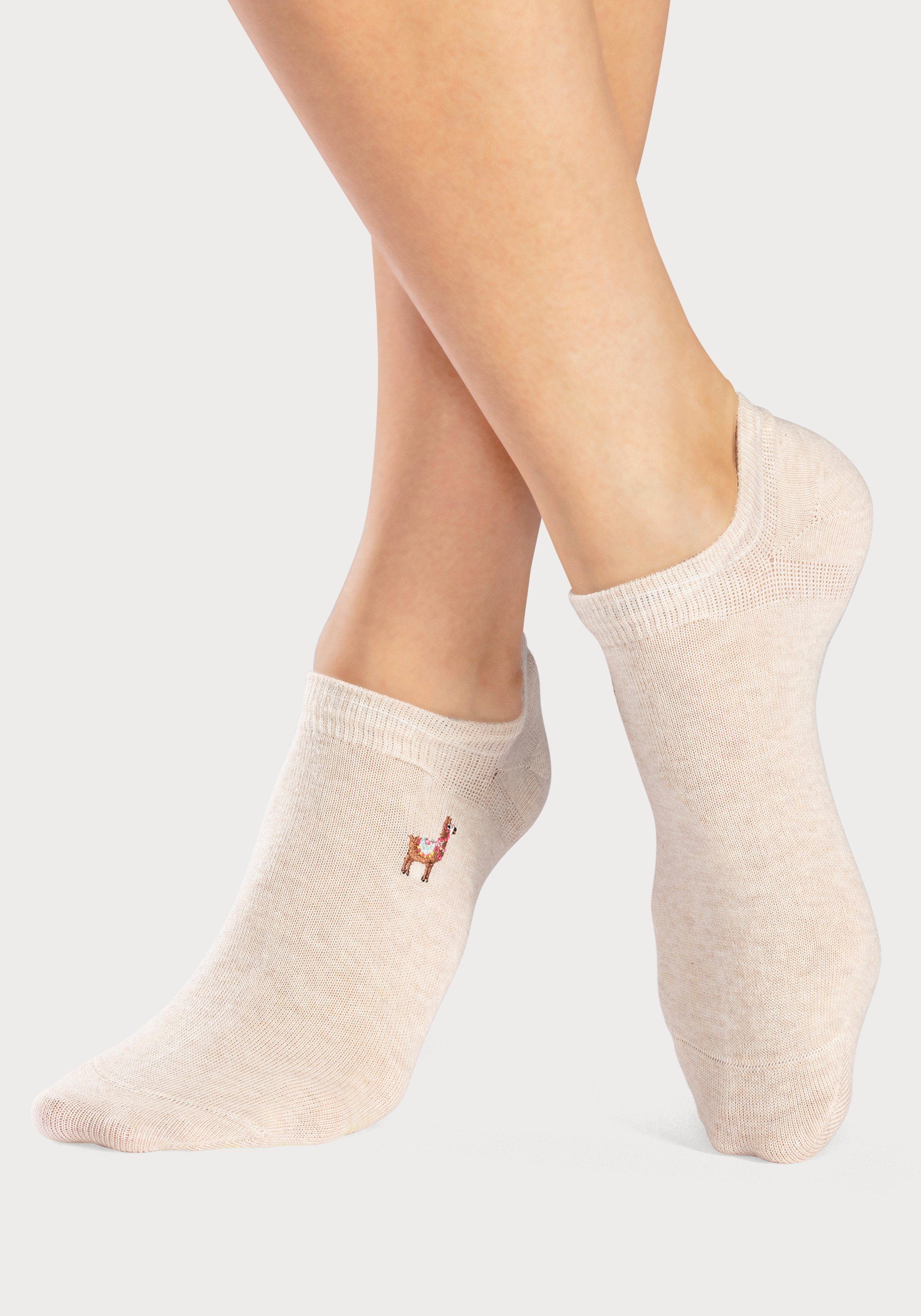 H.I.S Sneakersocken Damen Sneaker Socken bestickte Sommerliche Baumwollsocken (Packung, 5-Paar) mit Motivstickerei