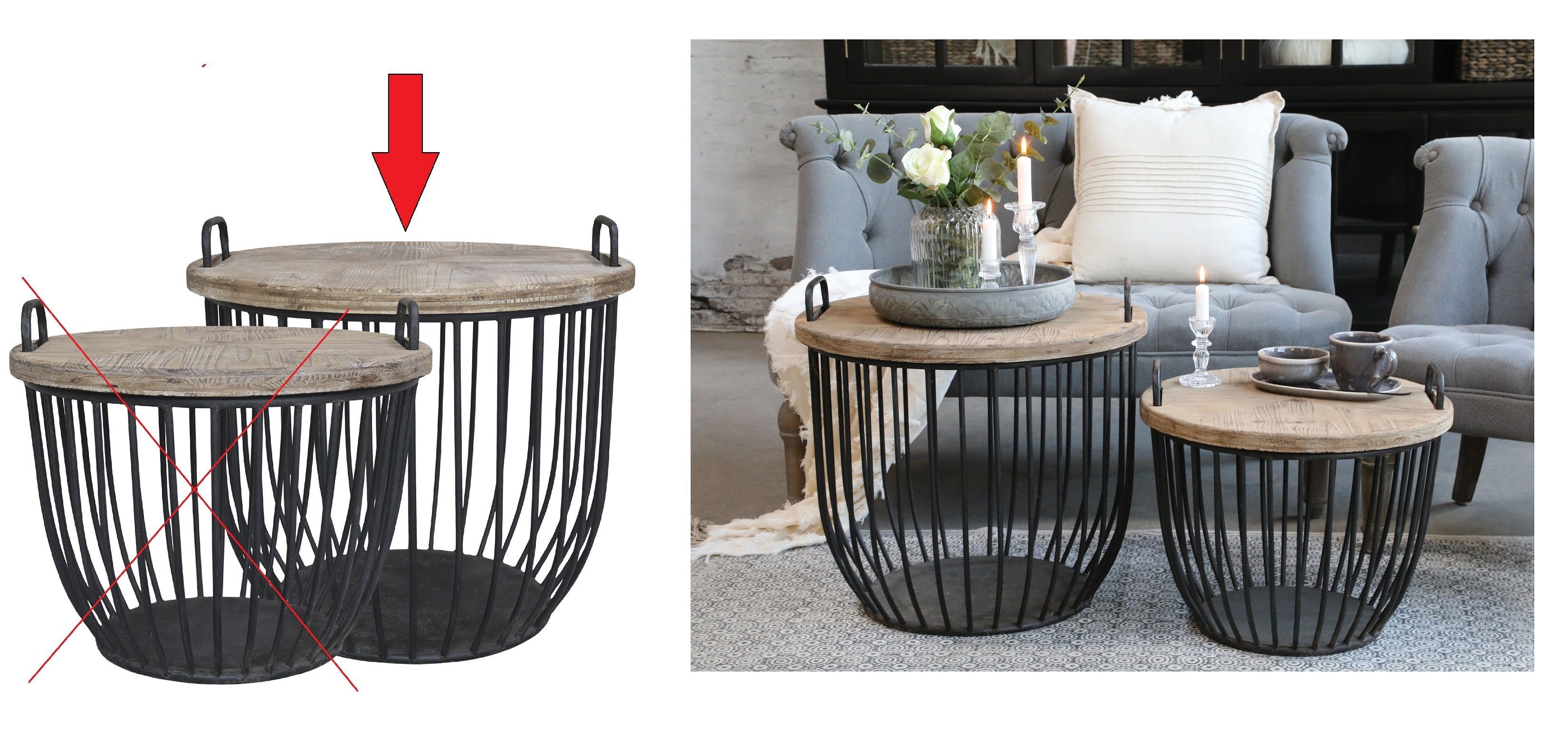 Chic Antique Beistelltisch 1 x Beistelltisch Sofatisch Tisch Schwarz Holzdeckel Chic Antique