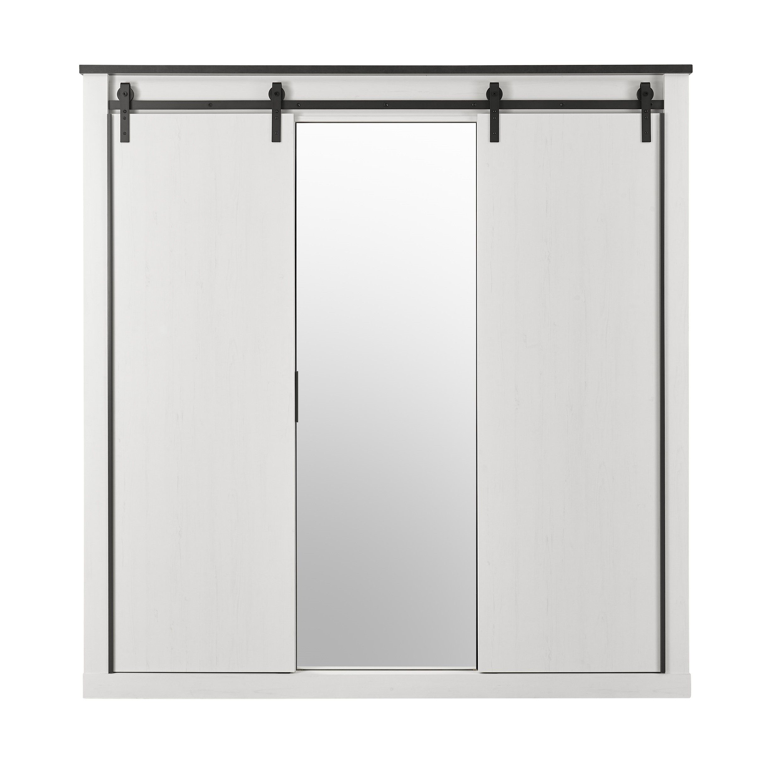 99rooms Schwebetürenschrank Woodsher (Kleiderschrank, Schrank) mit 3 Türen, 4 Fächer, 3 Einlegeböden, 2 Kleiderstangen