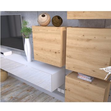 Furnica Wohnwand MANILA - TV-Schrank Gloss, 4x Hängeschrank Artisan Eiche