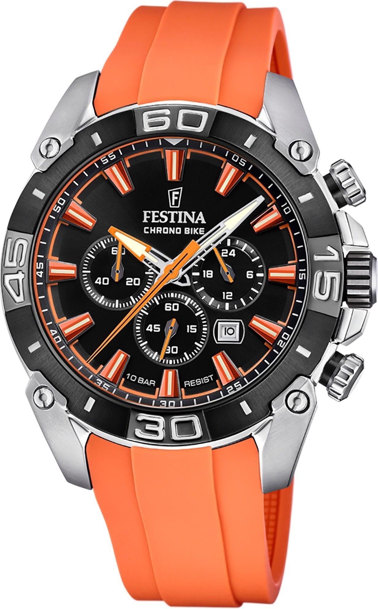 Festina Quarzuhr Festina Herrenuhr Chrono Bike, (Analoguhr), Herren Armbanduhr rund, Silikonarmband orange, Sportlich
