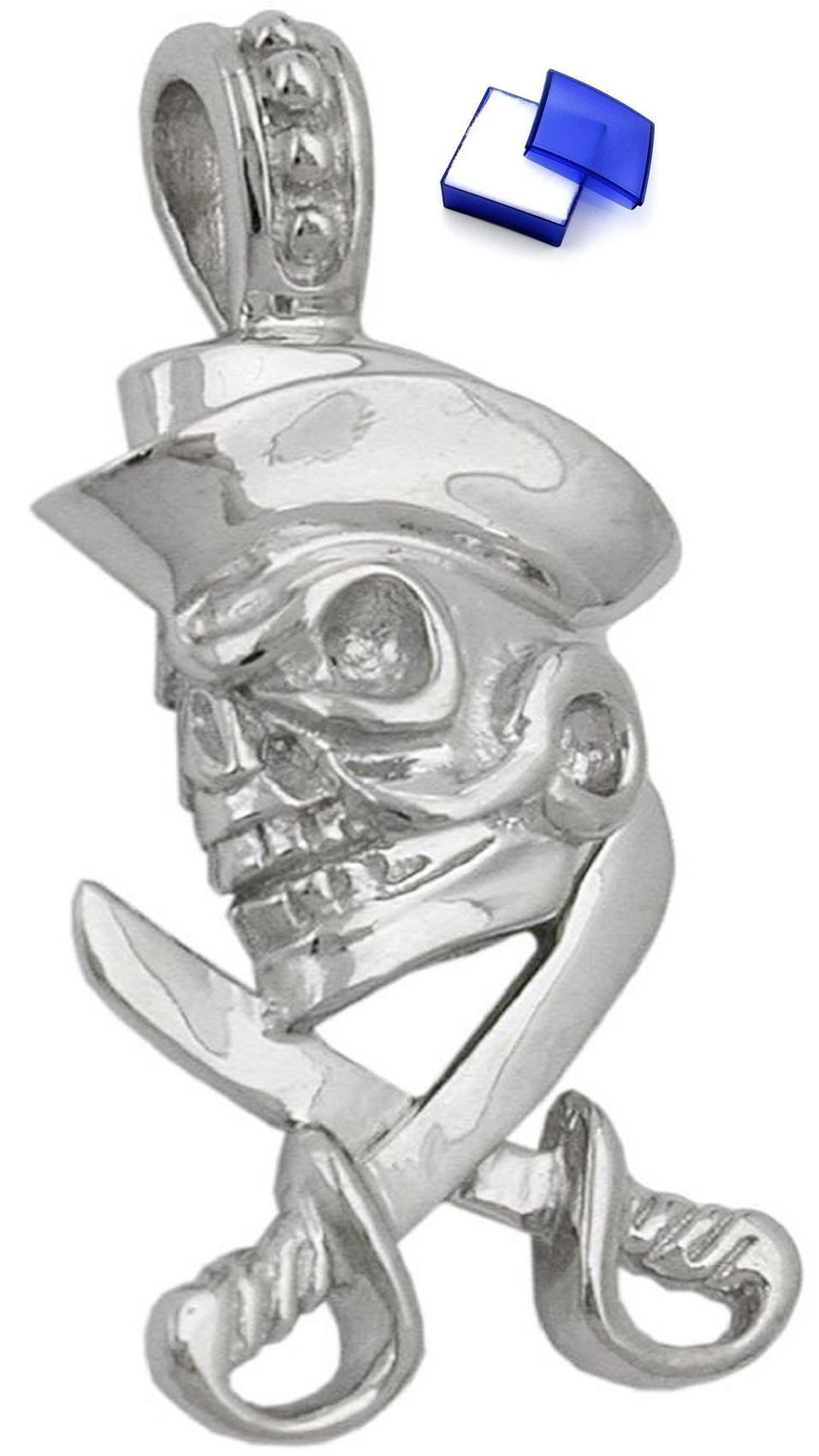 Kettenanhänger Anhänger Totenkopf mit Piratenhut 925 Silber 25 x 12 mm kl. Schmuckbox
