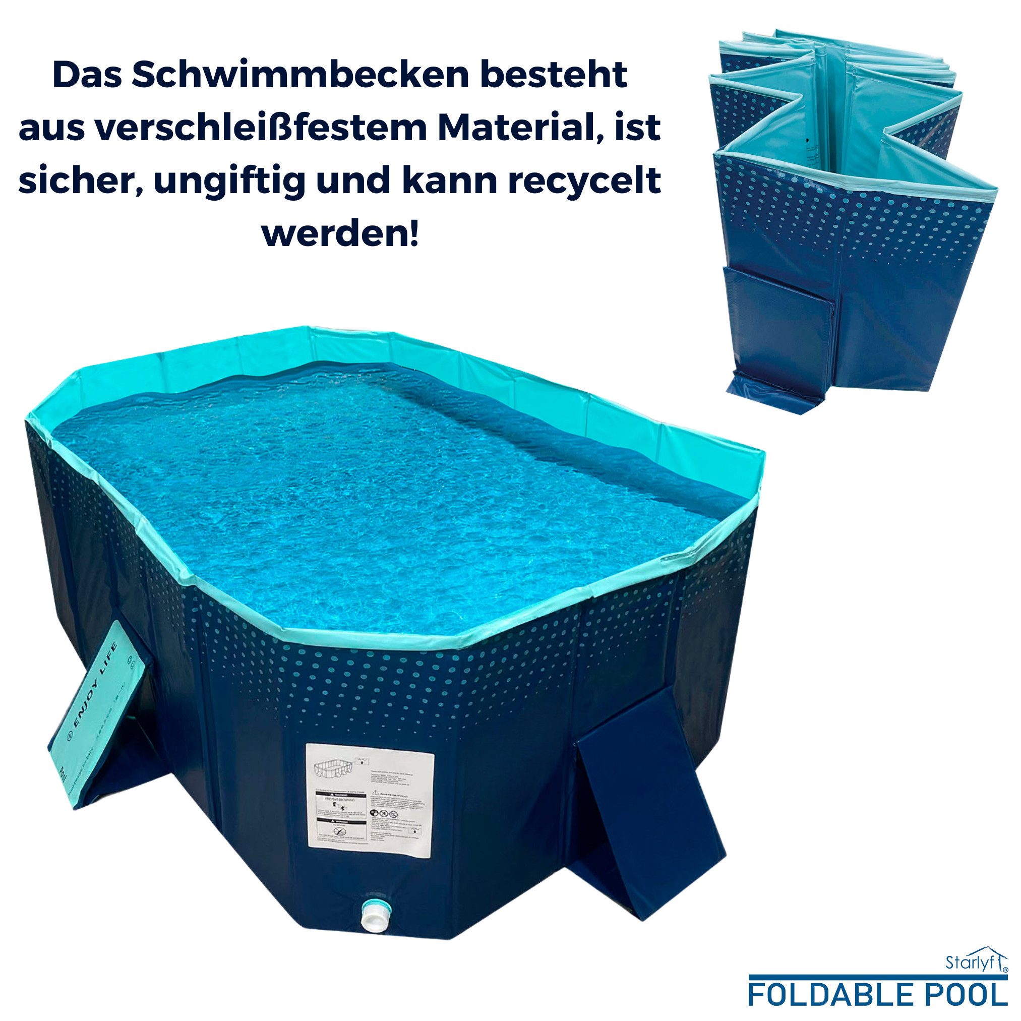 Starlyf Planschbecken Foldable Pool, (3 Varianten, 1-tlg., 348 Liter, 600 Liter & 1000 Liter), faltbarer Pool ohne Aufblasen, langlebig & robust