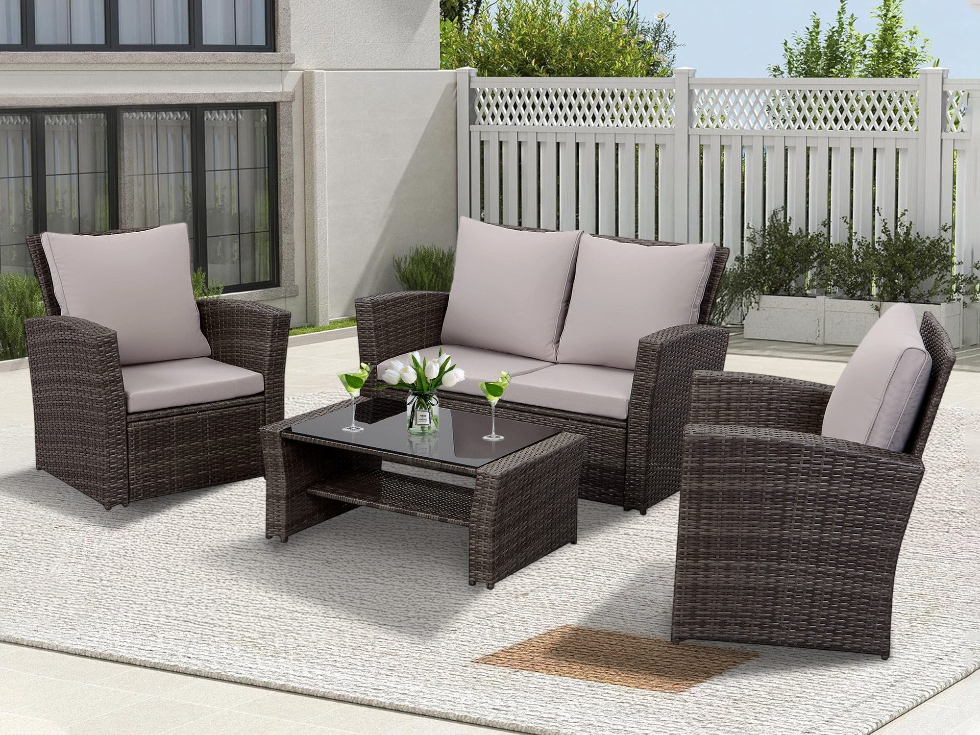 MeXo Gartenlounge-Set, (handgefertigtes Poly-Rattan Gartenmöbelset, 4-tlg., günstig online kaufen