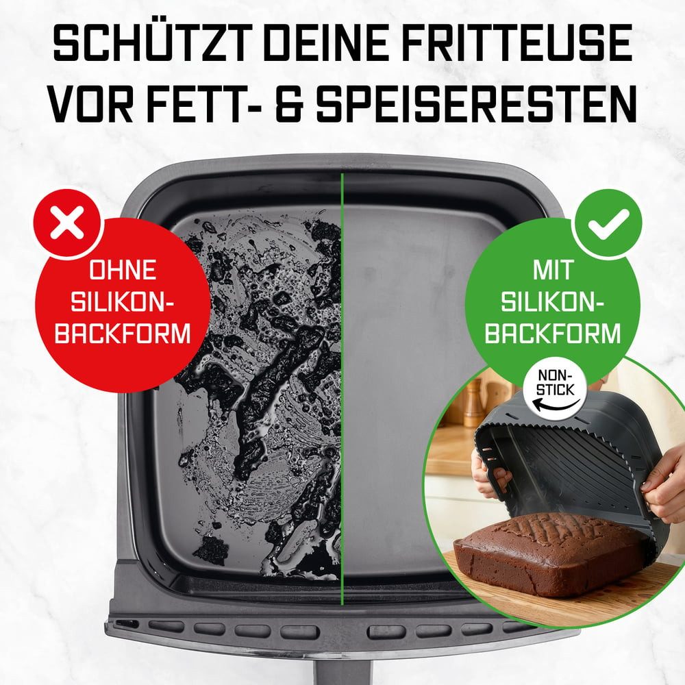 GOURMETmaxx Backform Silikonform Heißluftfritteuse ab 4 L - Airfryer Zubehör mit Trennwand, (1-tlg), Heißluftfritteuse Zubehör Silikon Backform, kreieren, garen – Bild 5 von 5
