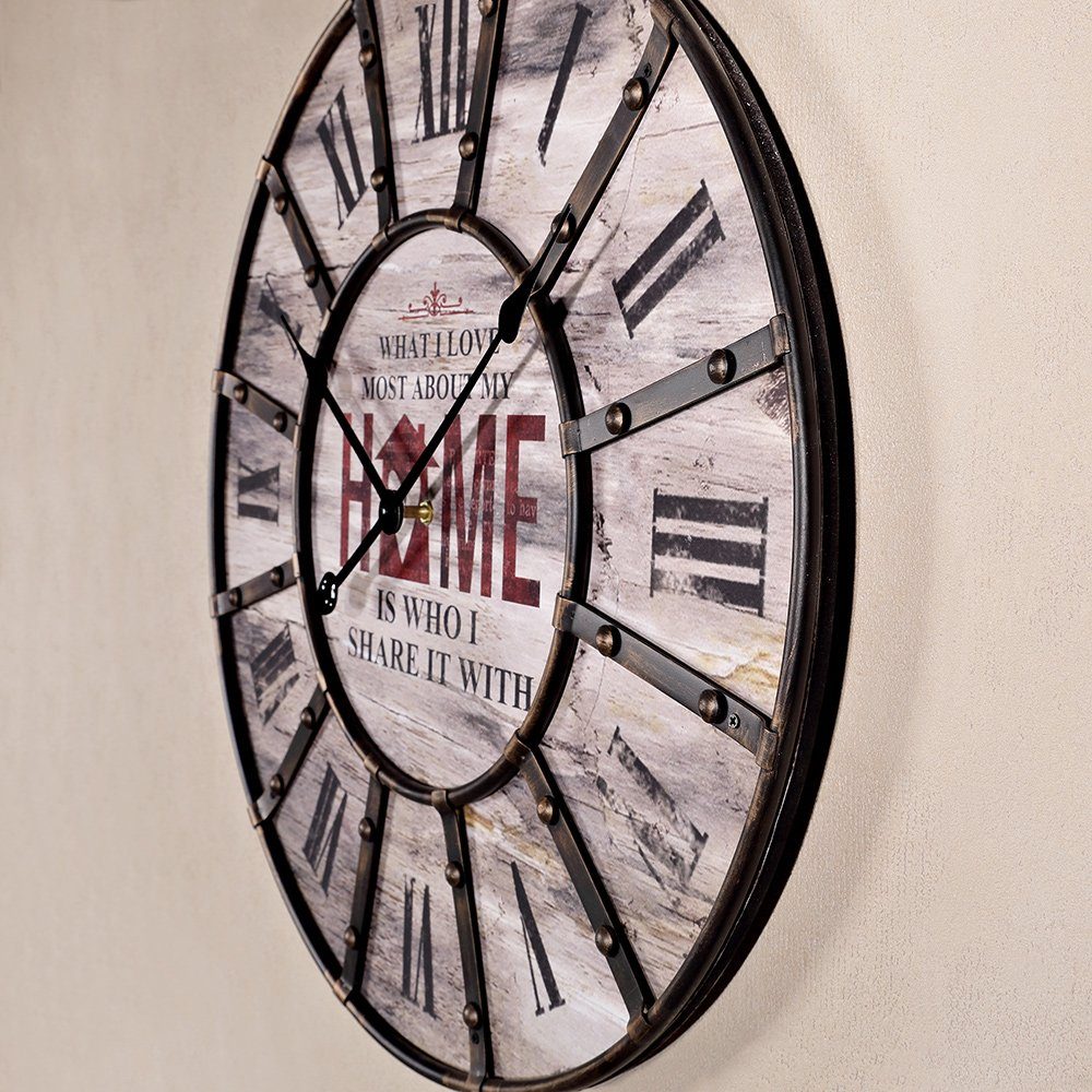 Melko Wanduhr XXL Designer Wanduhr aus Holz in Braun Analog Deko Groß Küchenuhr (Edler Metallkranz)