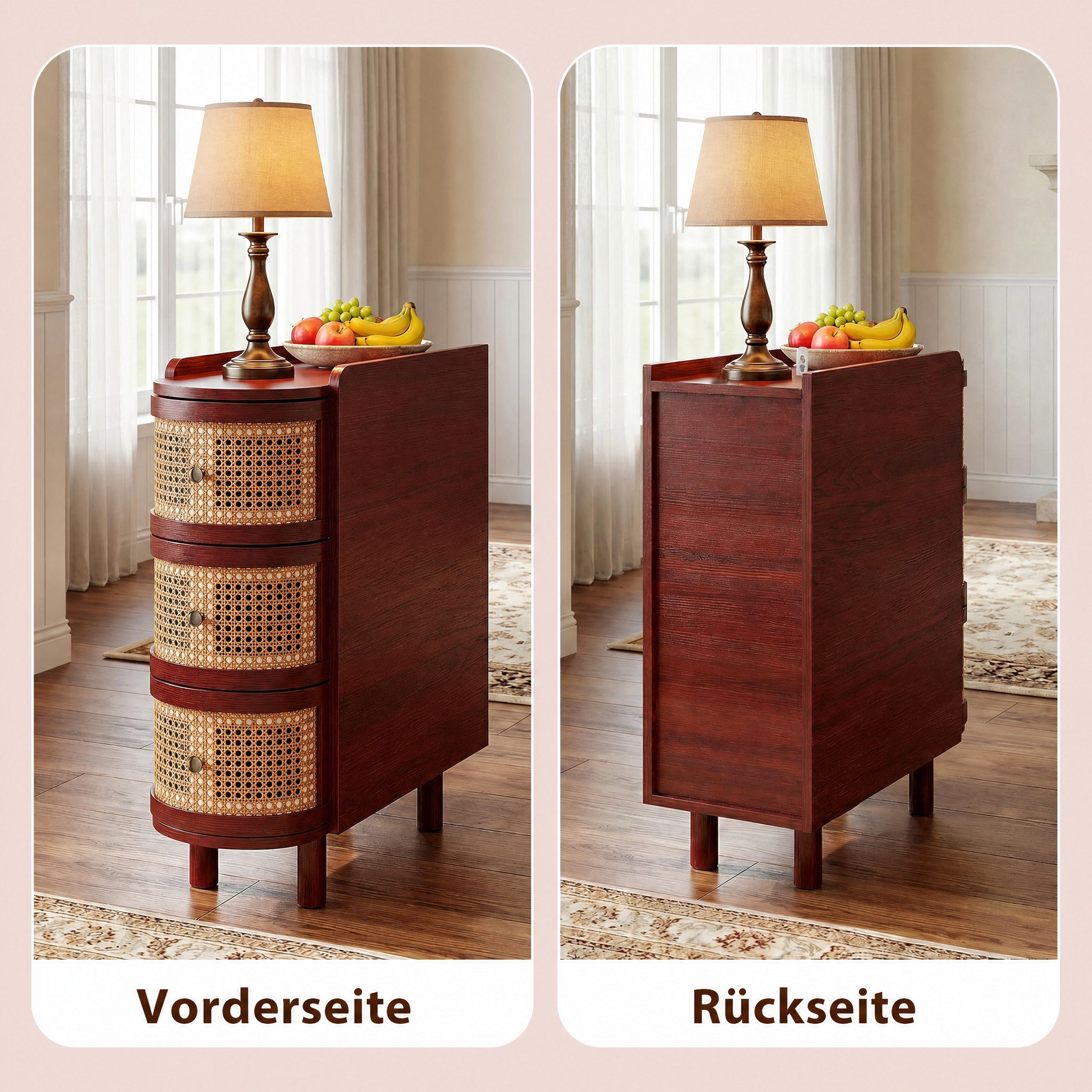 FUFU&GAGA Beistelltisch schmal 26cm Rattan, Telefontisch Retro mit 3 Schubladen – Bild 5 von 5