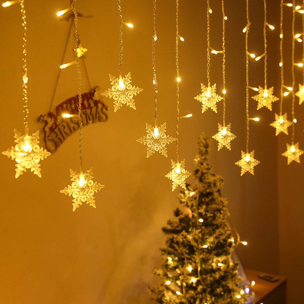 SERBASIC Lichtervorhang LED Schneeflocke Lichterkette, mit 8 Modi und Speicherfunktion, Timer, für Außen Weihnachten, Hochzeit, Balkon, Große Schneeflocke