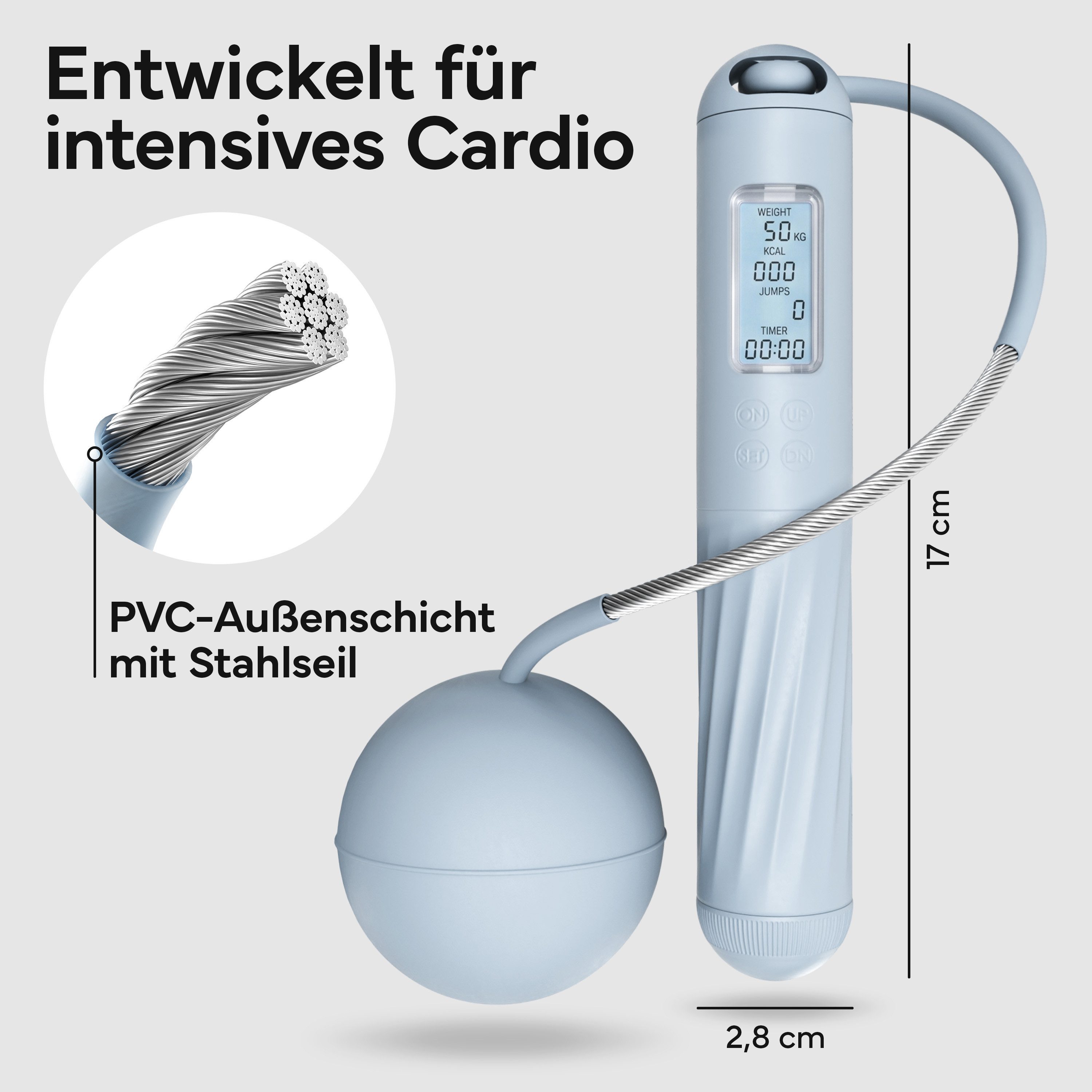NEOLYMP Springseil 2in1 Springseil mit Zähler, Stahlseil & Cordless Modus, Digitaler Sprungzähler, LCD-Display, 2in1 Cordless-Modus
