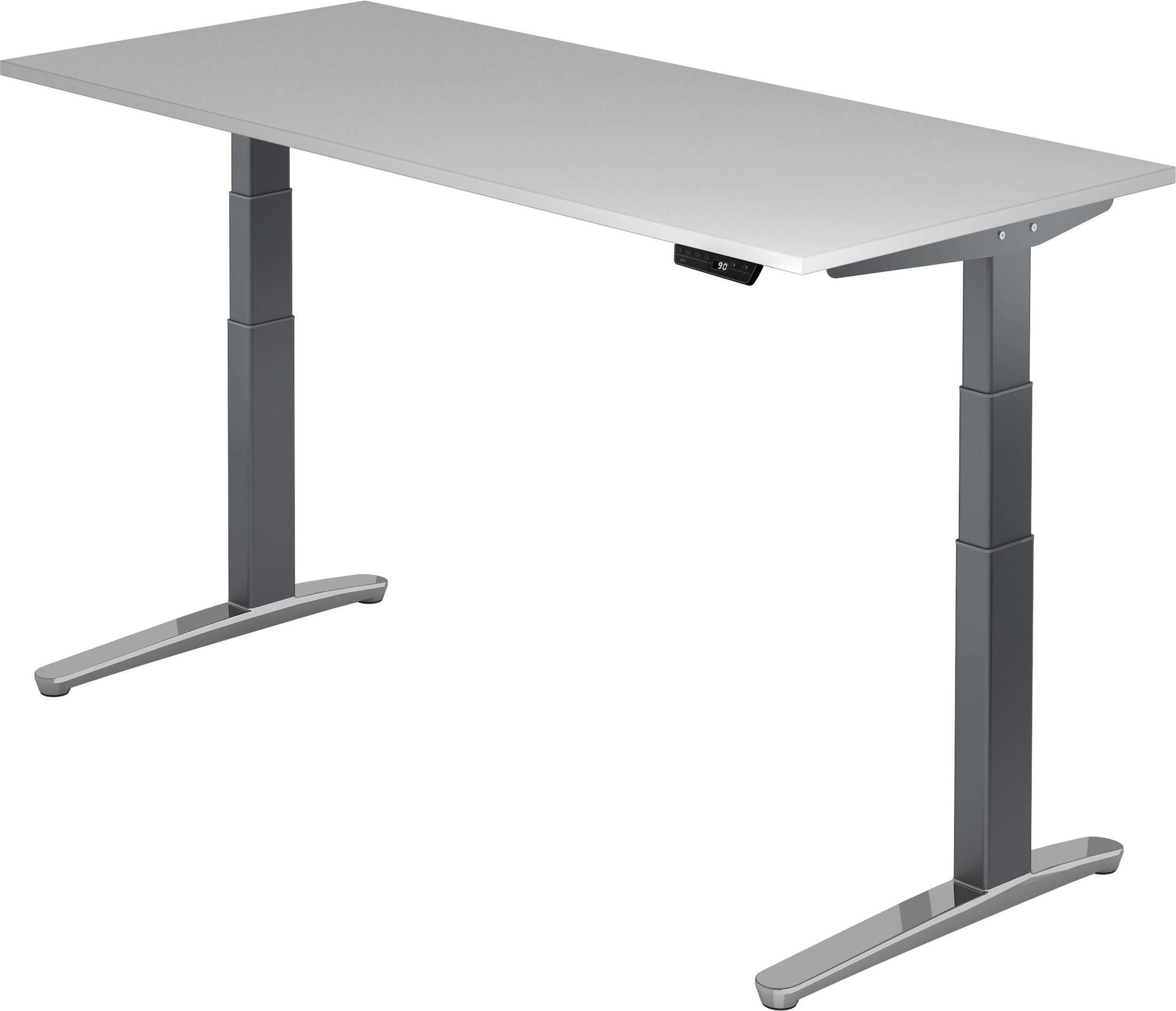 bümö Schreibtisch Schreibtisch elektrisch XBHM, Rechteck: 180 x 80 cm - Dekor: Grau - Gestell: Graphit/Alu poliert