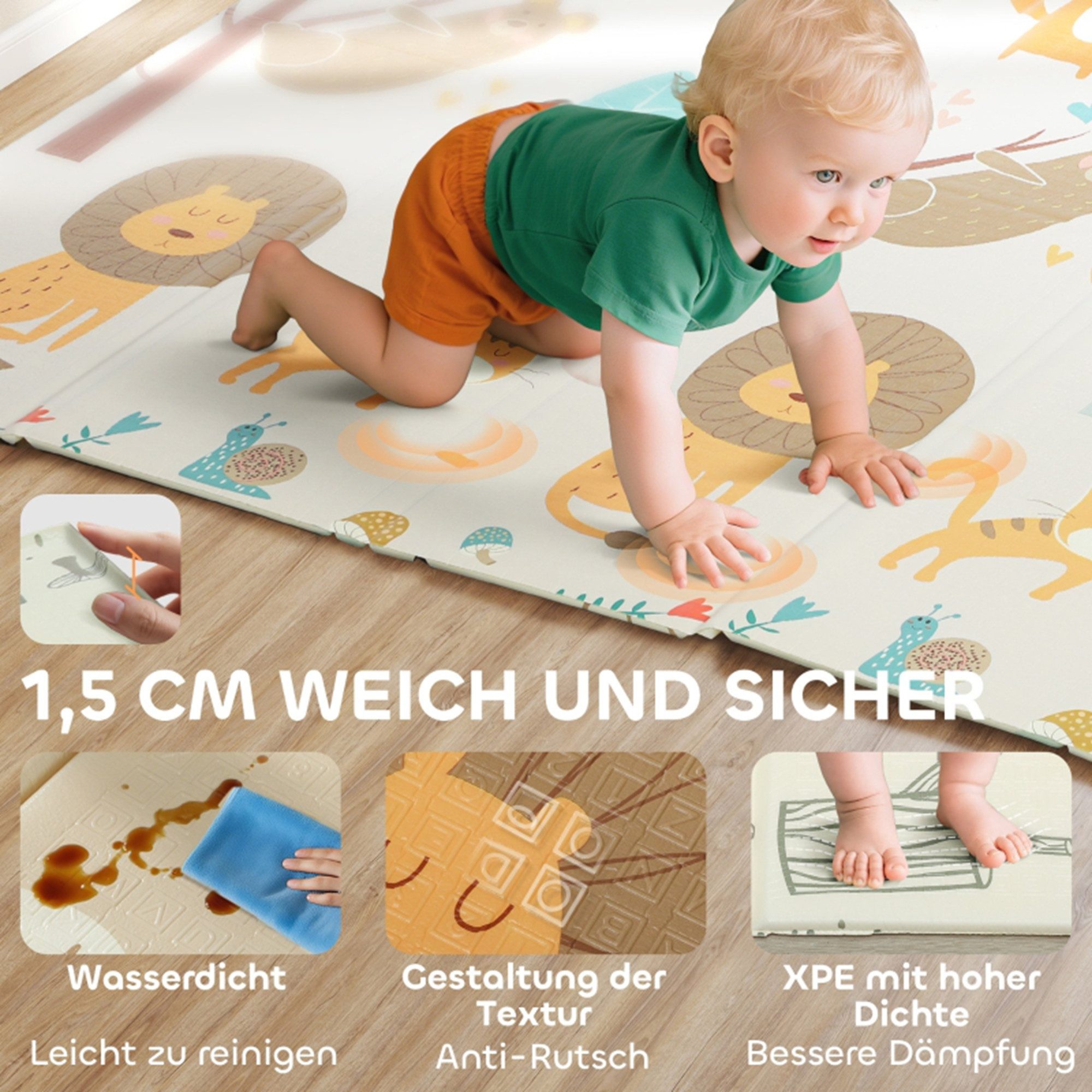 MC Star Spielmatte Baby 196 x 176 x 1,5 cm faltbar Doppelseitige Krabbelmatte Mehrfarbig