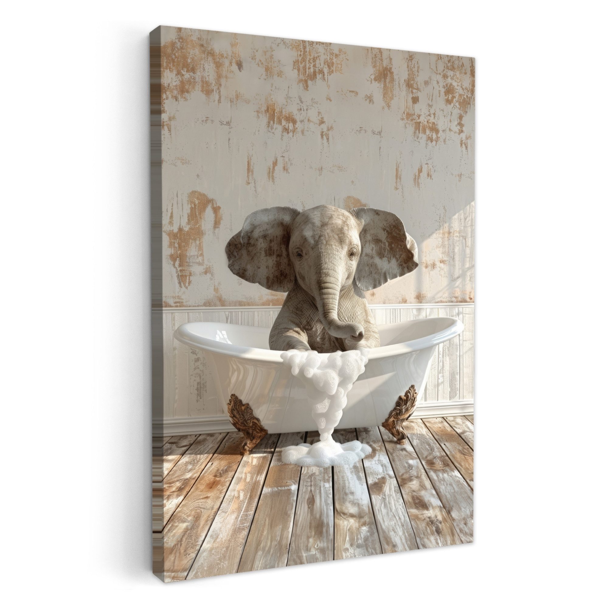 OneMillionCanvasses® Leinwandbild Vintage - Elefant - Badewanne - Schaumsto günstig online kaufen