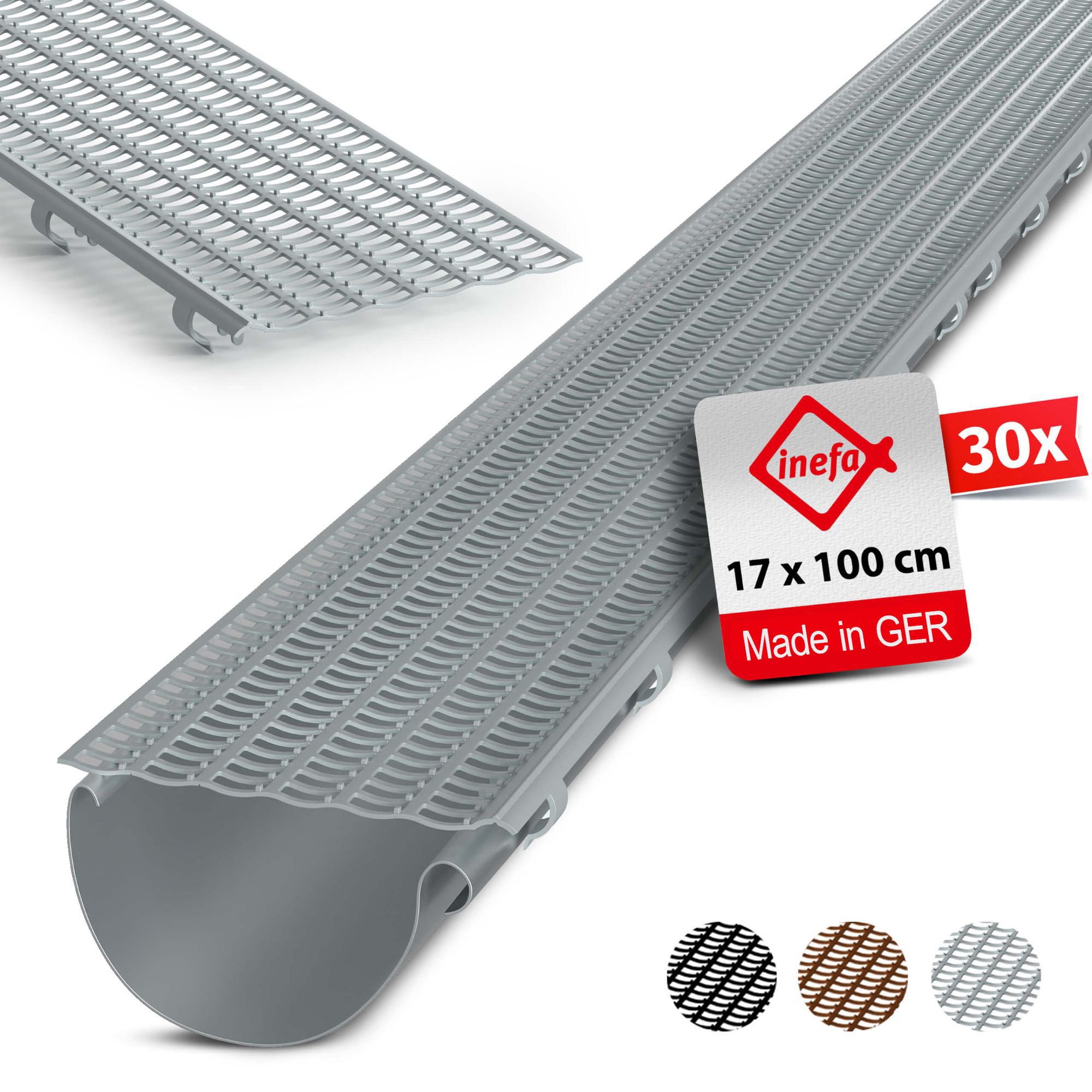 INEFA Dachrinne Laubfangstreifen Dachrinnen Laubschutz NW 100-150 (100-160mm), 100cm. 30 Stk., 30-St., Dachrinnenschutz, Dachrinnenabdeckung Made in Germany