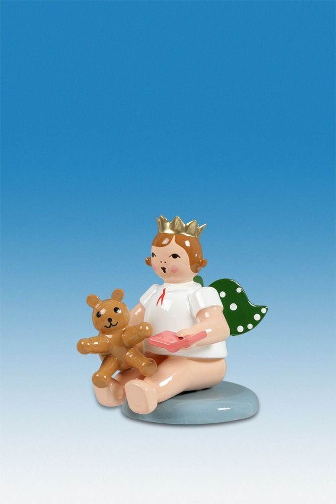 Engelfigur Holzfigur NEU sitzend mit Engel Krone Teddy Höhe ohne 6cm