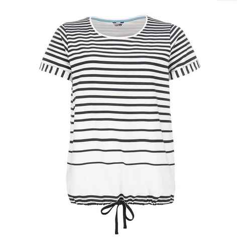 modAS Kurzarmshirt Damen T-Shirt mit Streifen und Kordelzug - Ringelshirt aus Baumwolle