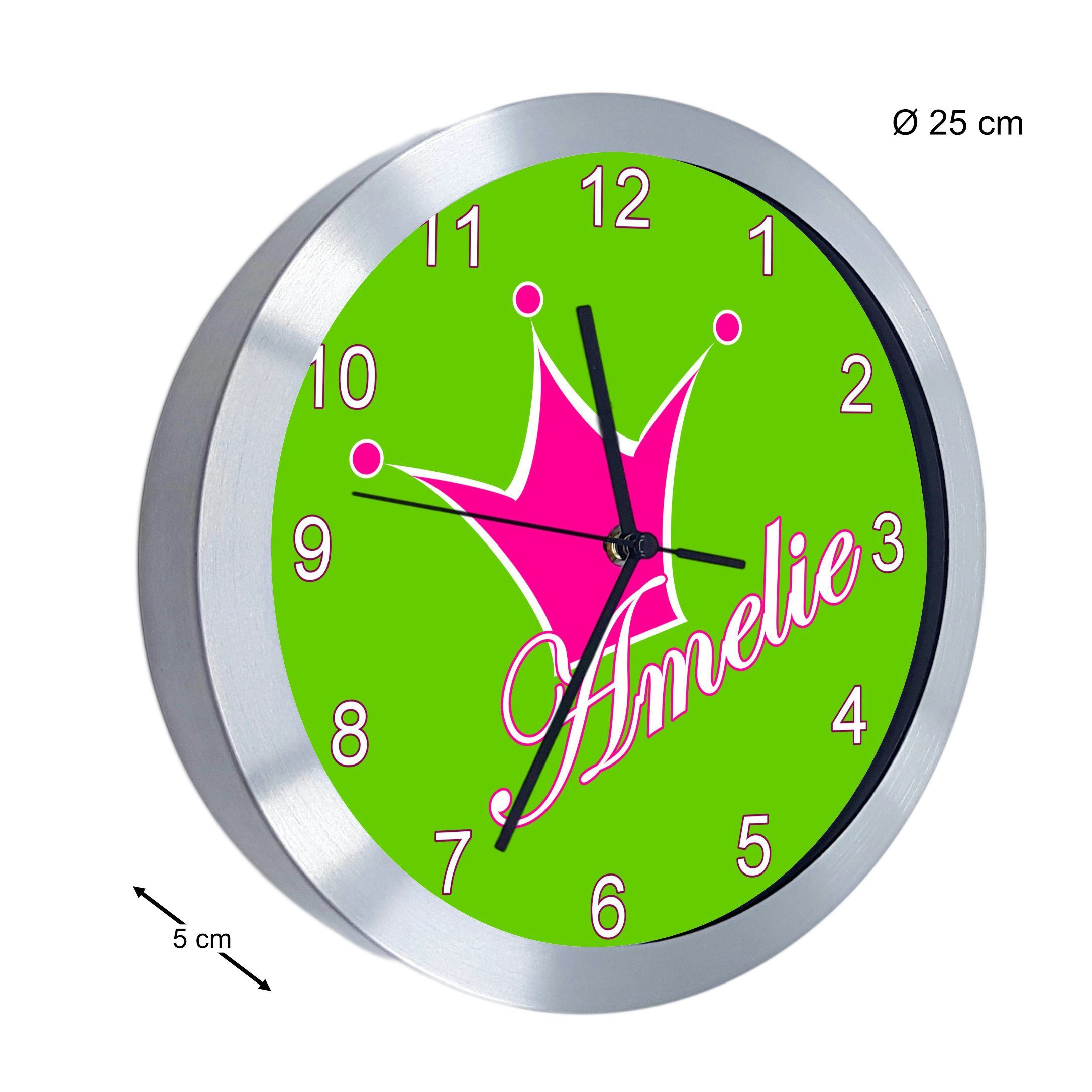 Wanduhr CreaDesign rosa Funkwanduhr Kinder grün Krone Kinderzimmer personalisiert