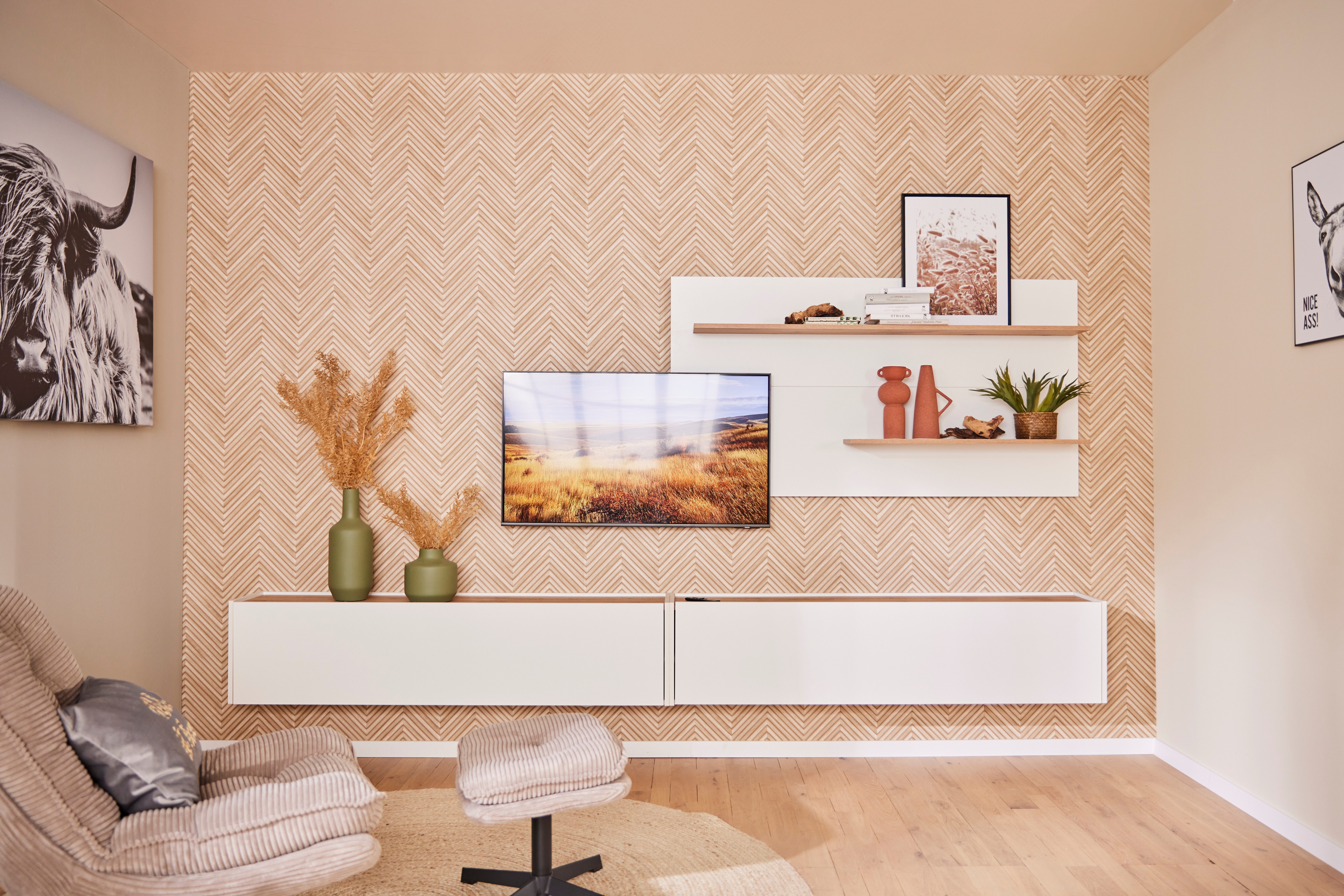 INOSIGN Wohnwand City/Giron, moderne Anbauwand, Komplettset in vielen Farben verfügbar, (Set, 3-St), enthält zwei Hängeschränke & ein Wandpaneel