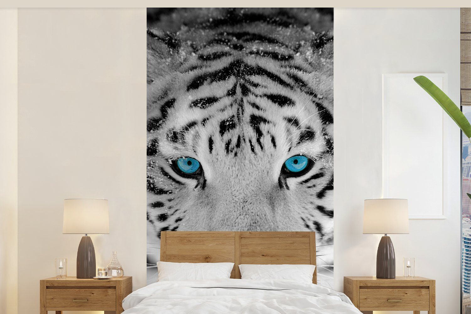 MuchoWow Fototapete »Tiger - Winter - Tiere«, Matt, bedruckt, (2 St),  Vliestapete für Wohnzimmer Schlafzimmer Küche, Fototapete
