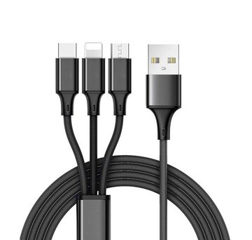 Ventarent Ladekabel 3in1 passt für iPhone 12 13 14 Pro Max Galaxy S23 S22 Ultra Smartphone-Kabel, USB-A, Lightning, Micro-USB, USB-C (120 cm), Universal Handy passt für Apple iPhone, Samsung Galaxy, Huawei, Google