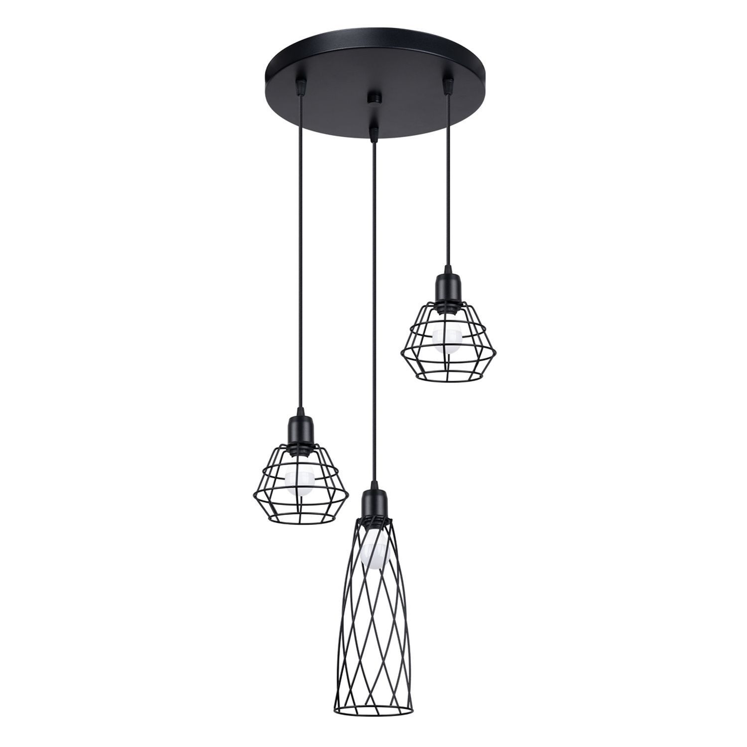 Licht-Erlebnisse Pendelleuchte FABIO, ohne Leuchtmittel, E14 B: 38 cm H: max. 120 cm 3-flammig Industrial Design Draht Schirm
