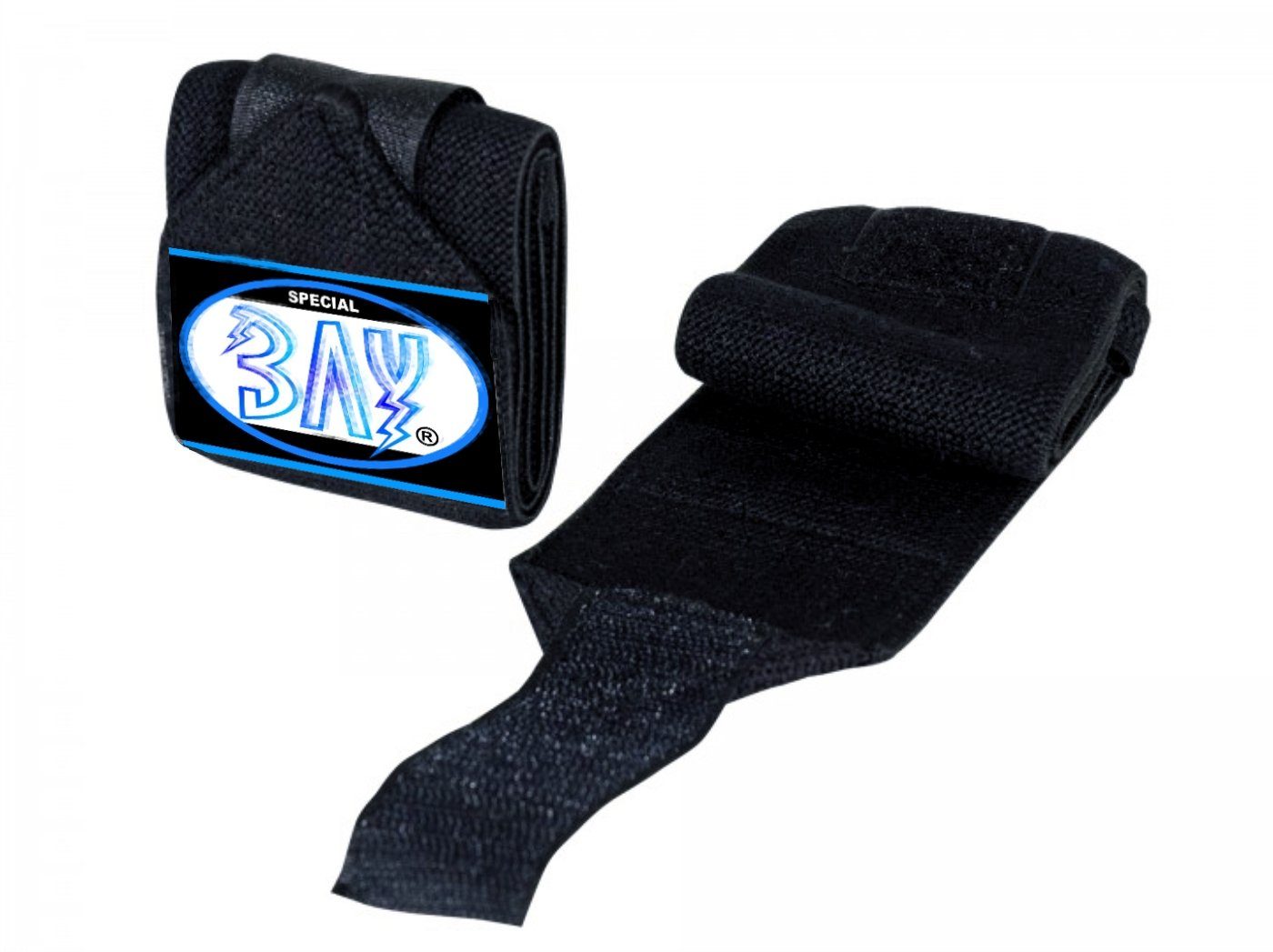 BAY-Sports Ellenbogenschutz Ellbogenbandagen extrem zum Wickeln Kraftsport BAY Wrist Wraps, Klettverschluss, besonders fest fixierbar, 3 Farben schwarz