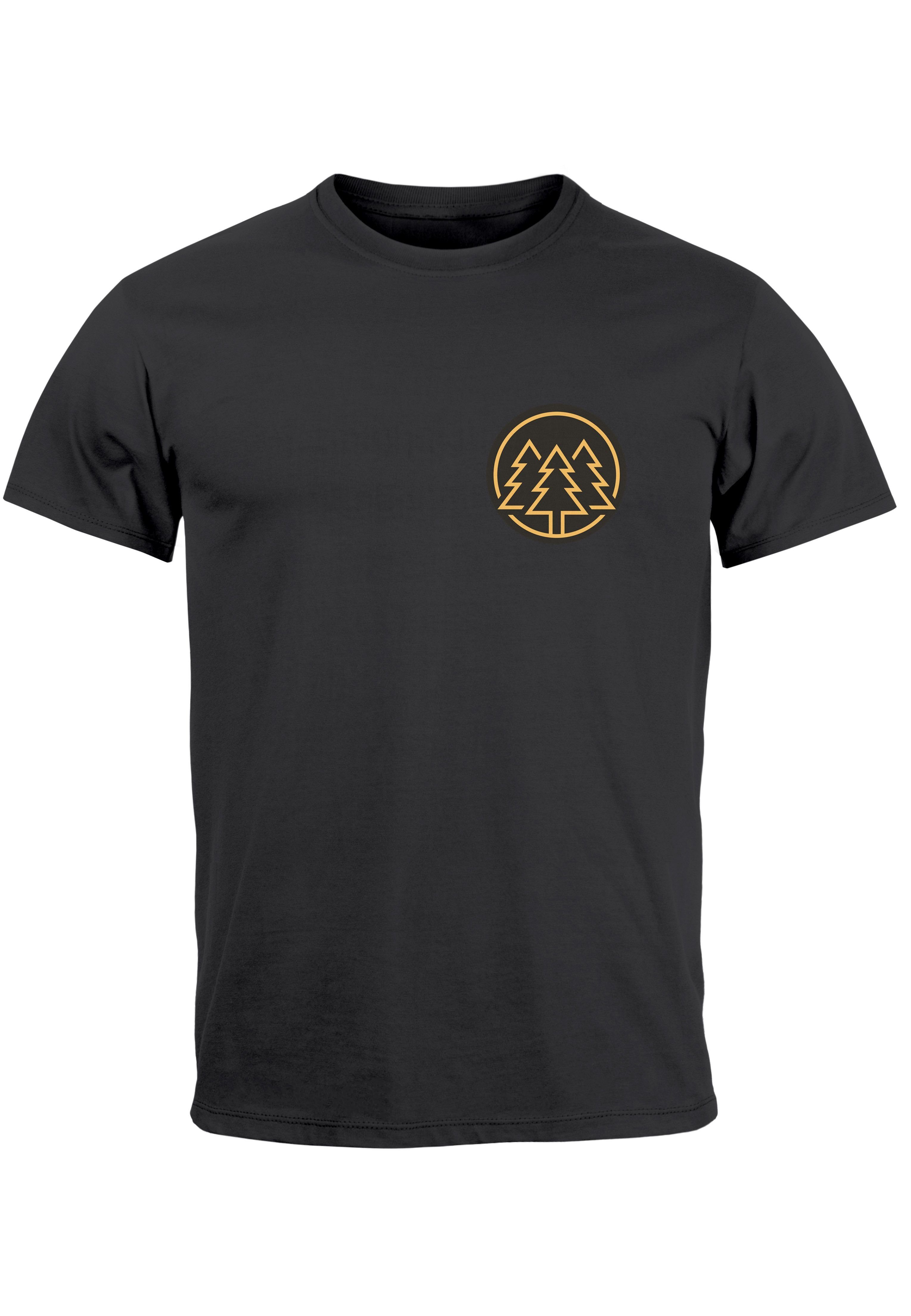 Neverless Print-Shirt Herren T-Shirt Print Logo Wald Bäume Outdoor Wandern Motiv Fashion Str mit Print anthrazit | T-Shirts
