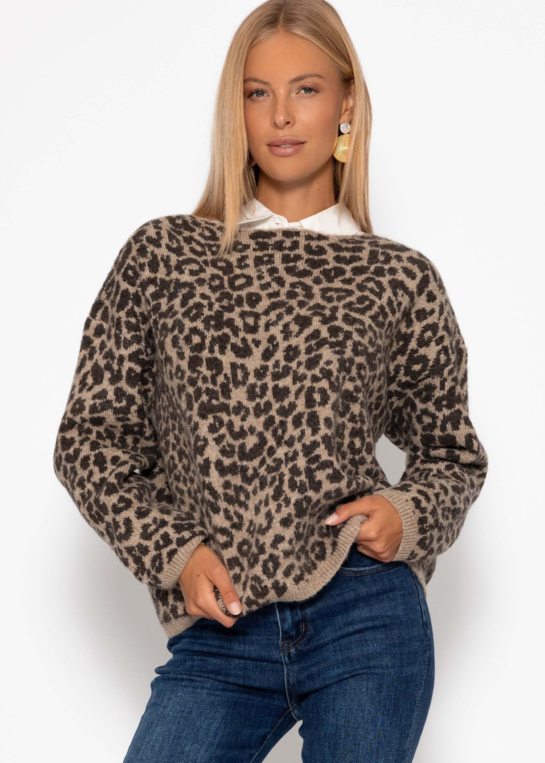 SASSYCLASSY Strickpullover Pullover mit Leo-Muster für Damen Weicher Strick günstig online kaufen
