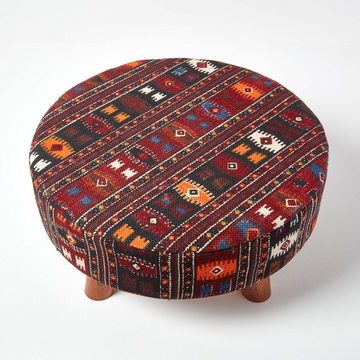 Homescapes Fußhocker Hocker Kilim-Design Holzfüße 62 Rund