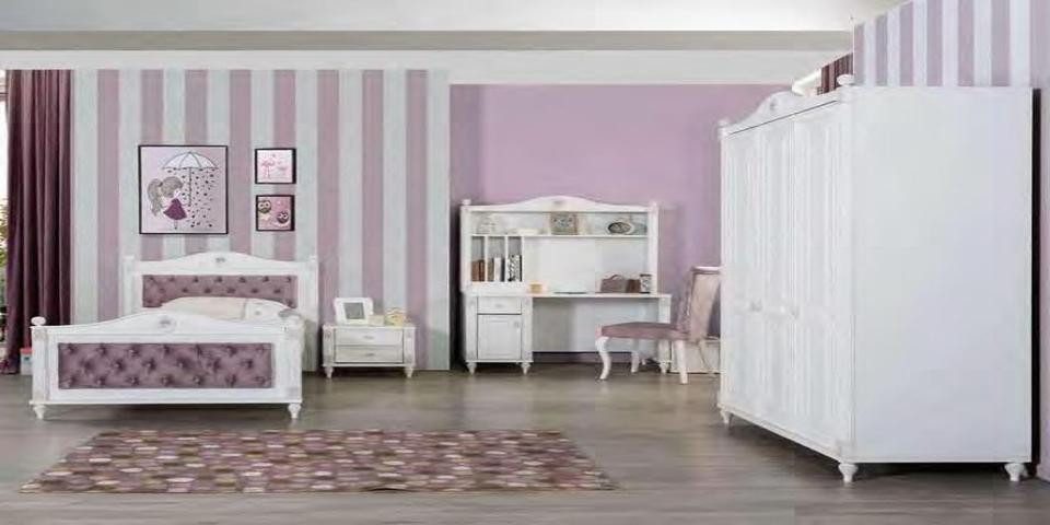 Xlmoebel Jugendzimmer-Set Modernes Jugendzimmer-Set in Holzoptik mit Schreibtisch, (Set 4 tlg.(Bett+Nachttisch+Kleiderschrank+Schreibtisch), Hergestellt in Europa