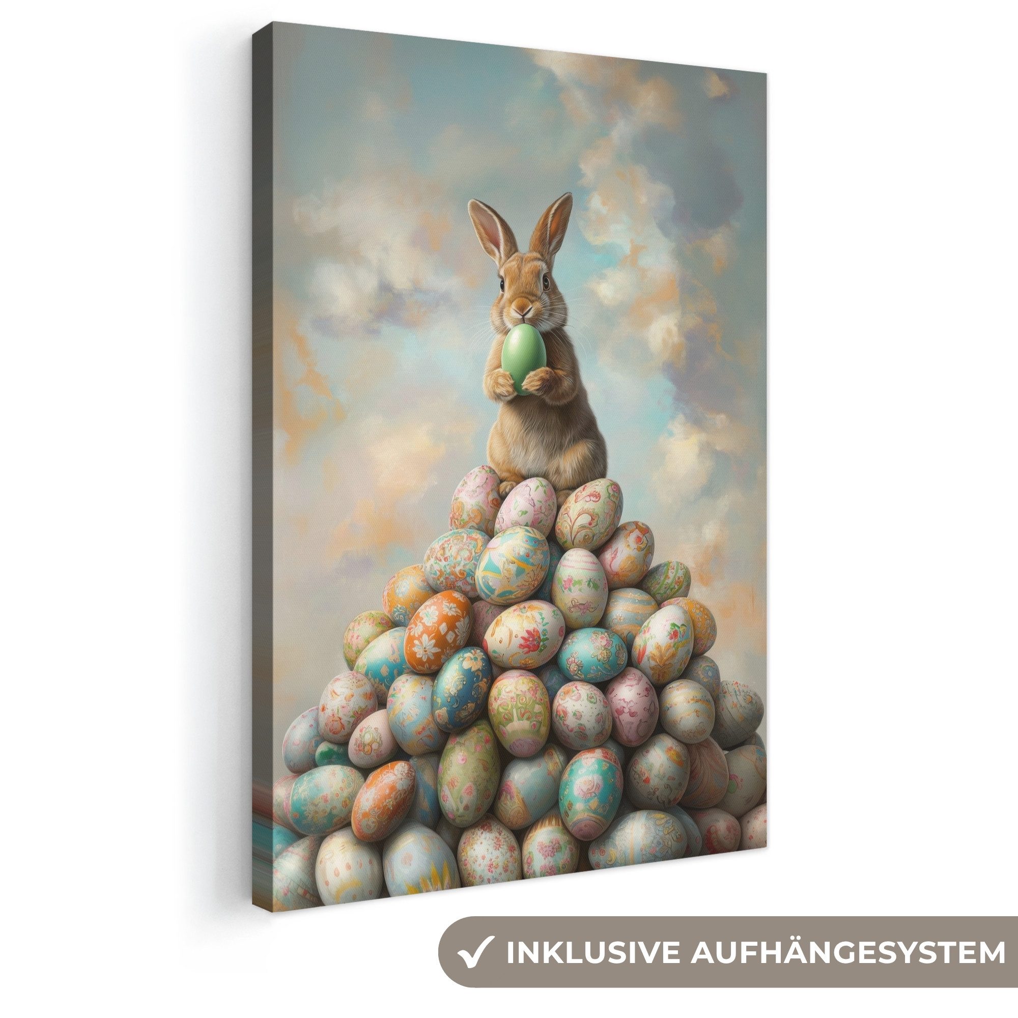 OneMillionCanvasses® Leinwandbild Kaninchen - Eier - Farbenfroh - Ostern Deko, Fotodruck (1 St), Leinwand Canvas Wandbild, Wanddekoration 20x30 cm