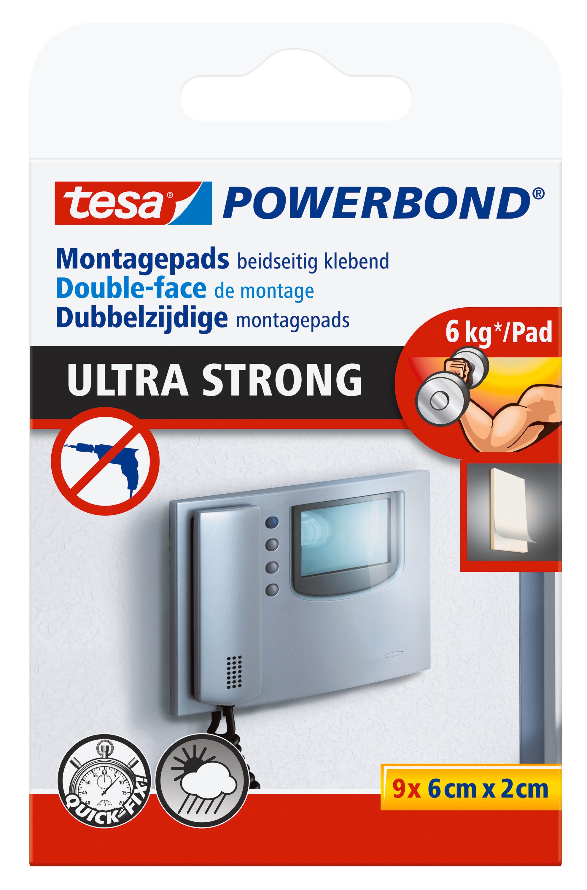 tesa Doppelklebeband POWERBOND Ultra Strong Klebepads (Packung, 9-St) max. 6 kg - 9er Pack
