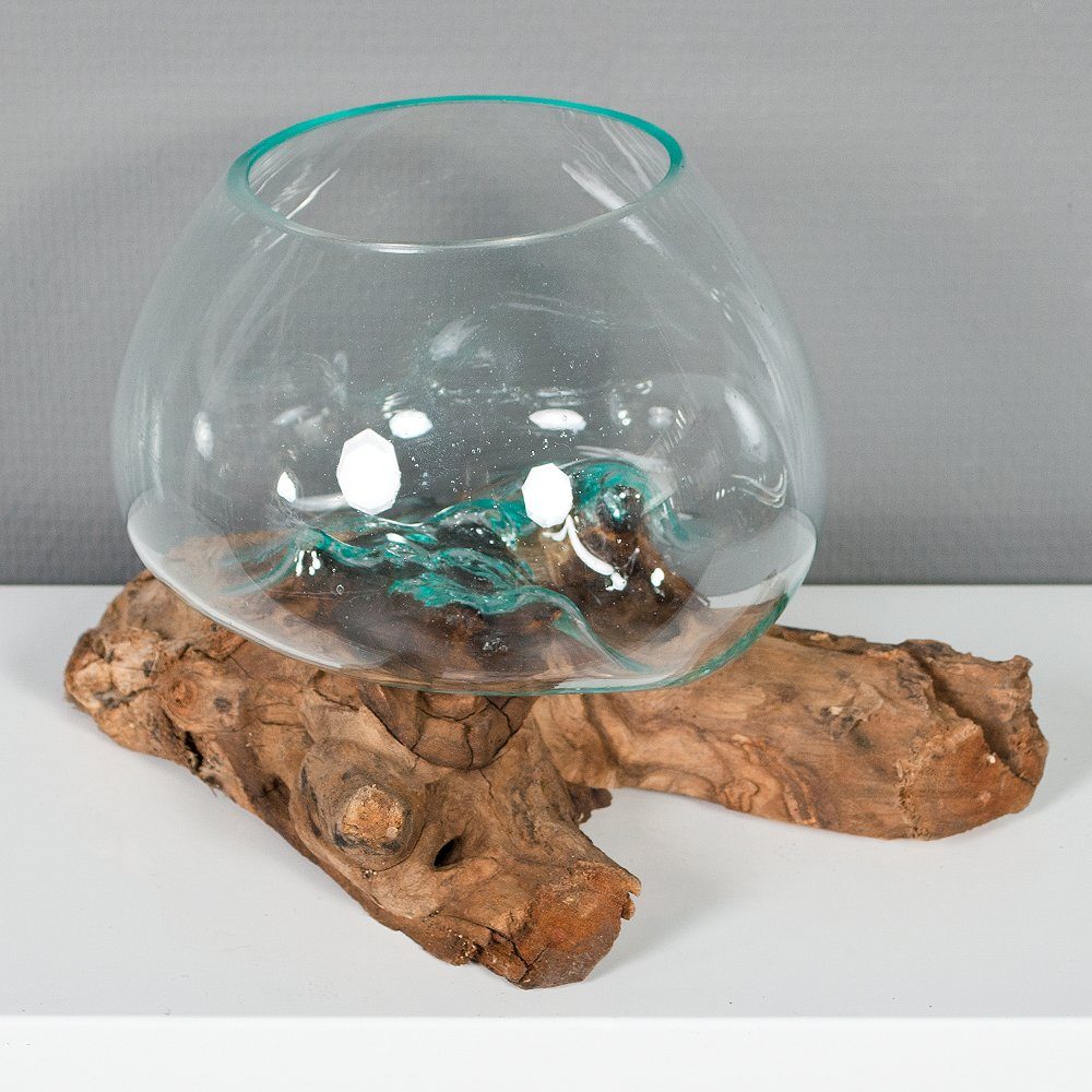 Teak Dekoobjekt mundgeblasen LebensWohnArt Deko-Glas Natural DROP-2 ca. Handarbeit, 20cm