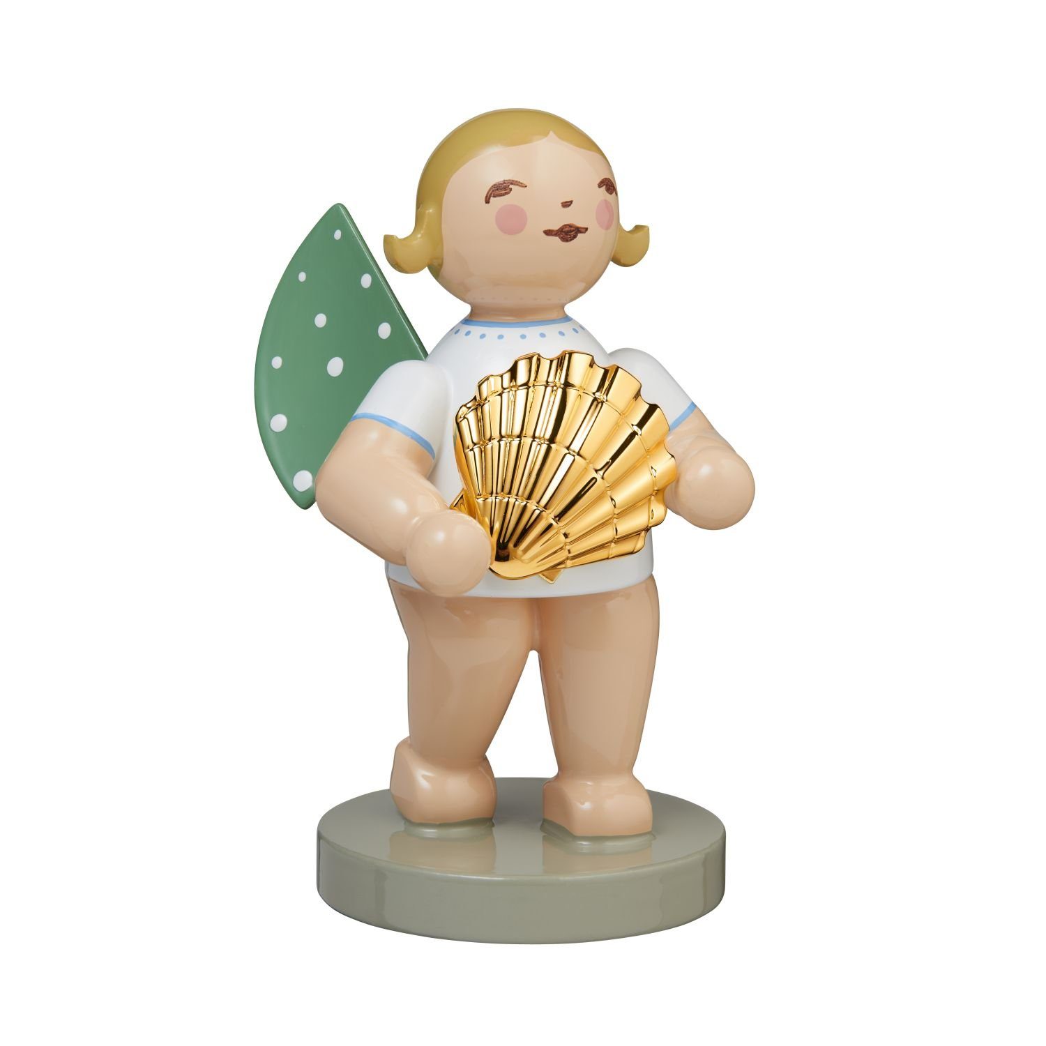 Wendt & Kühn Weihnachtsfigur No 14 Entdecker, Engel mit Muschel 650/127, Haarfarbe zufällig blond oder braun | Dekofiguren