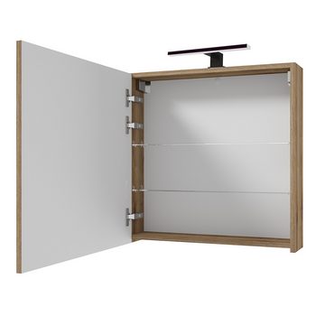 Lomadox Spiegelschrank RIVA-107 60 cm in Eiche, Tür beidseitig montierbar, inkl. LED Beleuchtung