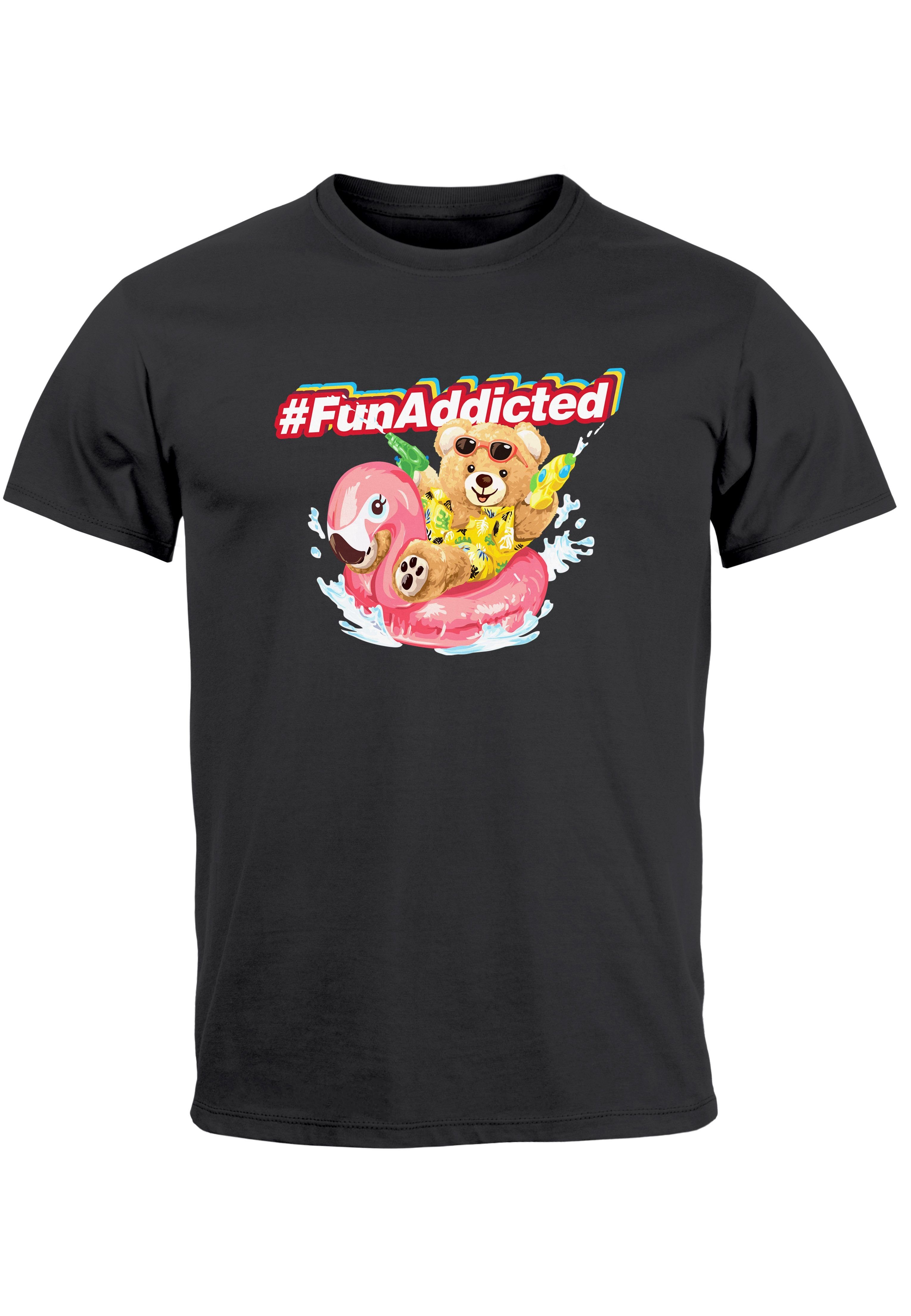 Print Herren mit Stree Addicted Schriftzug Print-Shirt anthrazit Spaß Sommer Neverless Teddy Fun Fashion T-Shirt