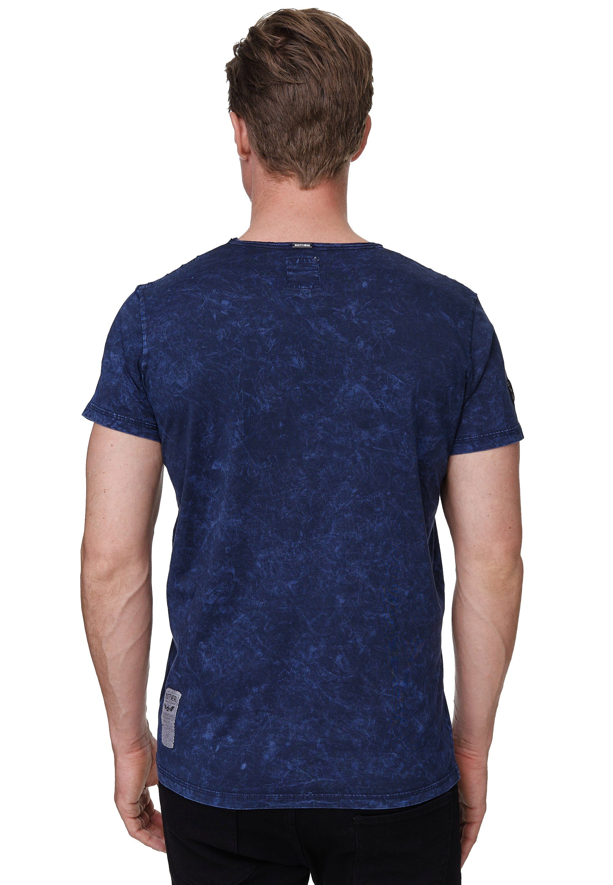 Rusty Neal T-Shirt Brusttasche und Musterung dunkelblau toller mit