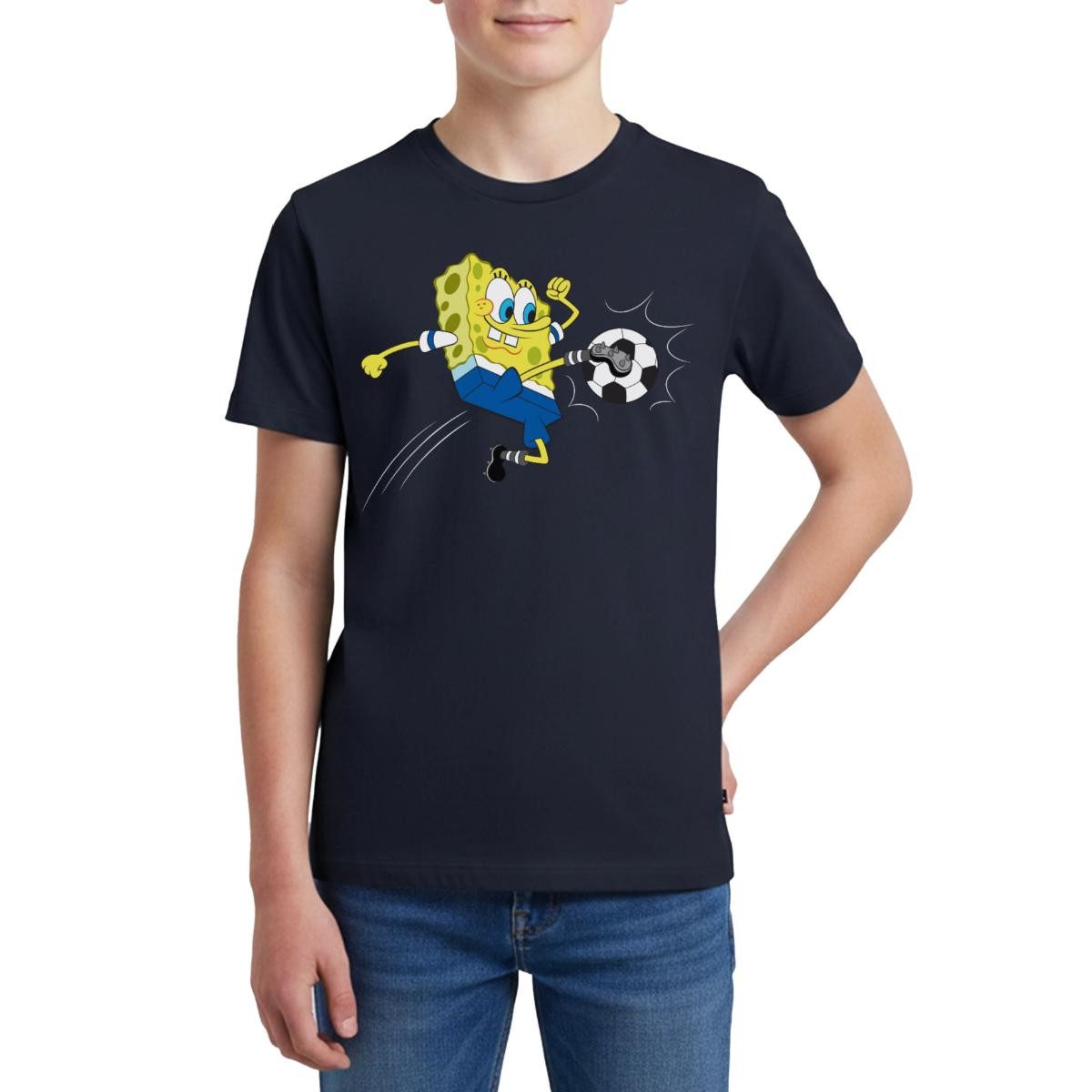 T-Shirt Spongebob Schwammkopf Kickt Einen Fußball Teenager Premium T-Shirt