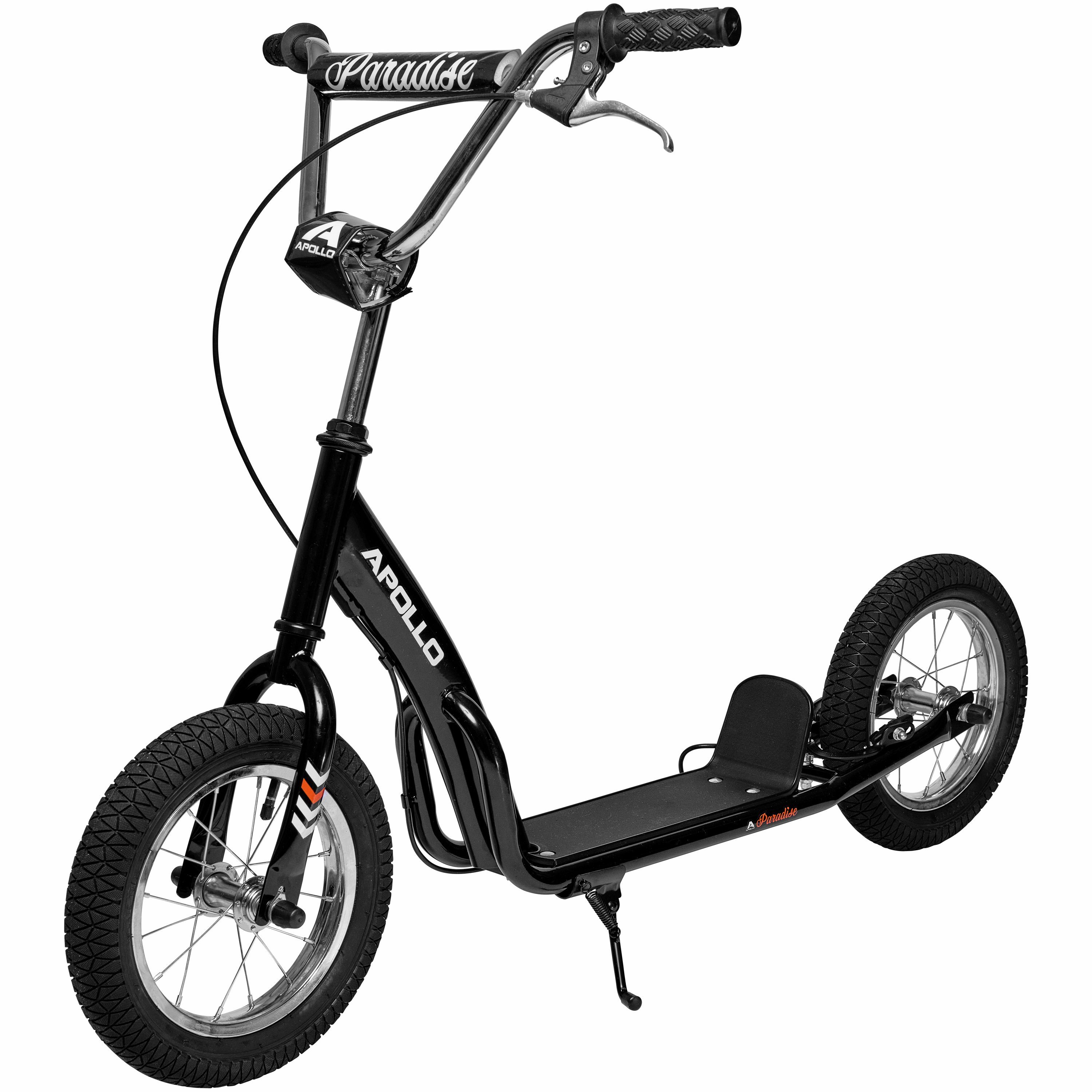 Apollo Scooter Retro Scooter Paradise City Roller mit 12,5 Zoll Luftreifen, Tretroller für Kinder und Jugendliche mit extra breiter Trittfläche Schwarz