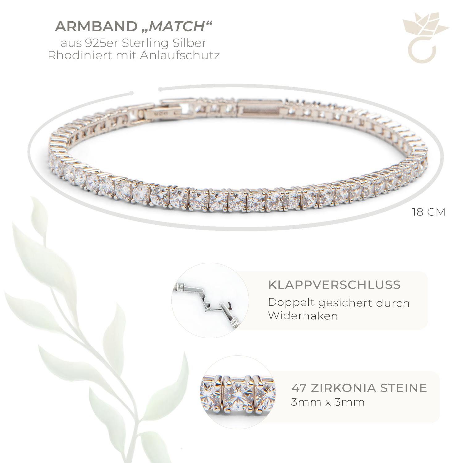 Amoonic Armband Damen Tennisarmband Match aus 925er Silber oder hochwertig vergoldet (inkl. Schmucktäschchen), Silber, Gold oder Rosegold vergoldet mit Zirkoniasteinen Geschenk