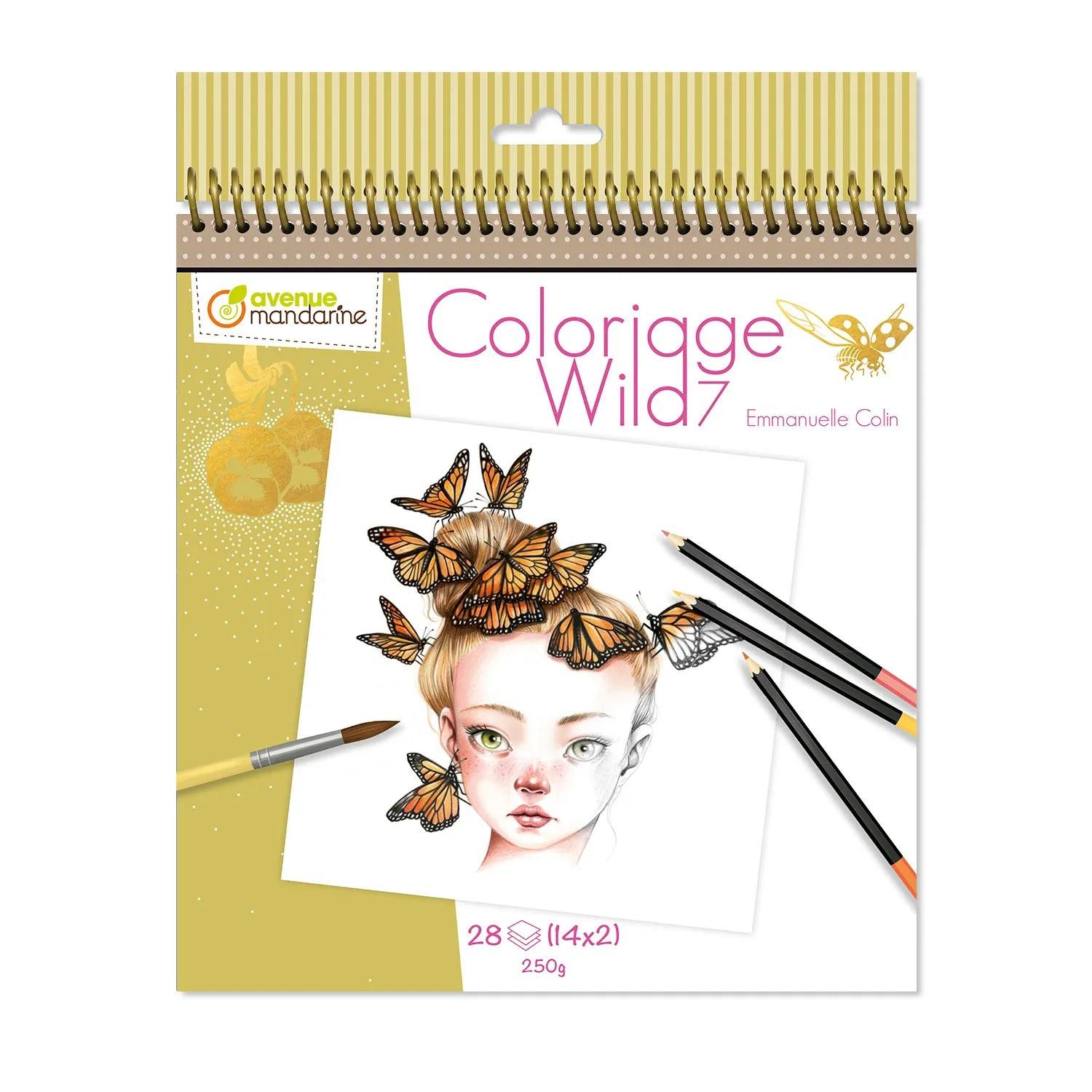 Avenue Mandarine Malvorlage 5x Malbuch Wild 7 - Gold GY134C, Ausmalbuch