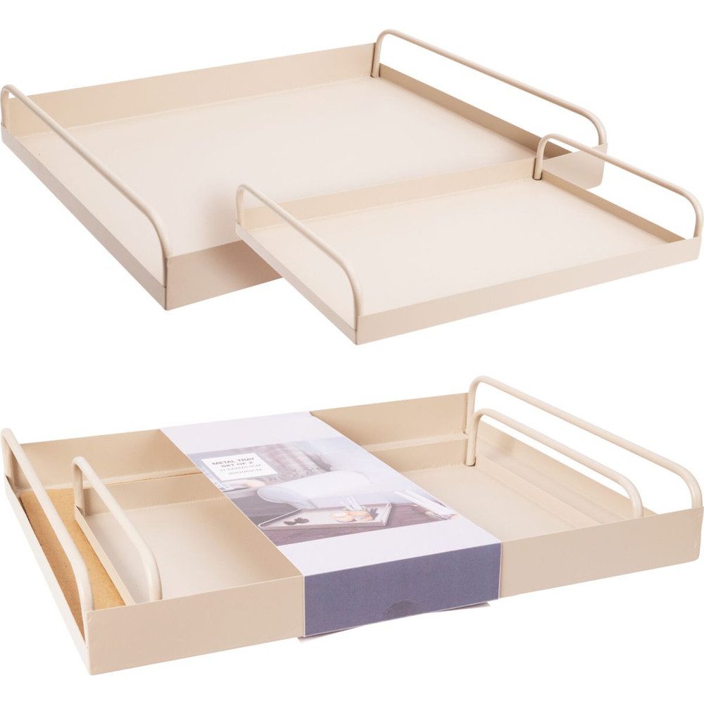 Koopmann Dekoteller Tablett 2-er Set - sandfarben - Metall (2 St)