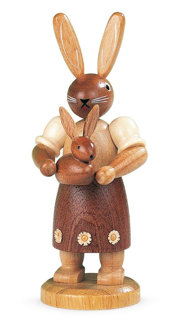 Osterfigur 11cm natur Kind Kleinkunst Seiffen Osterhase klein GmbH NEU Höhe Müller mit Hasenmutter