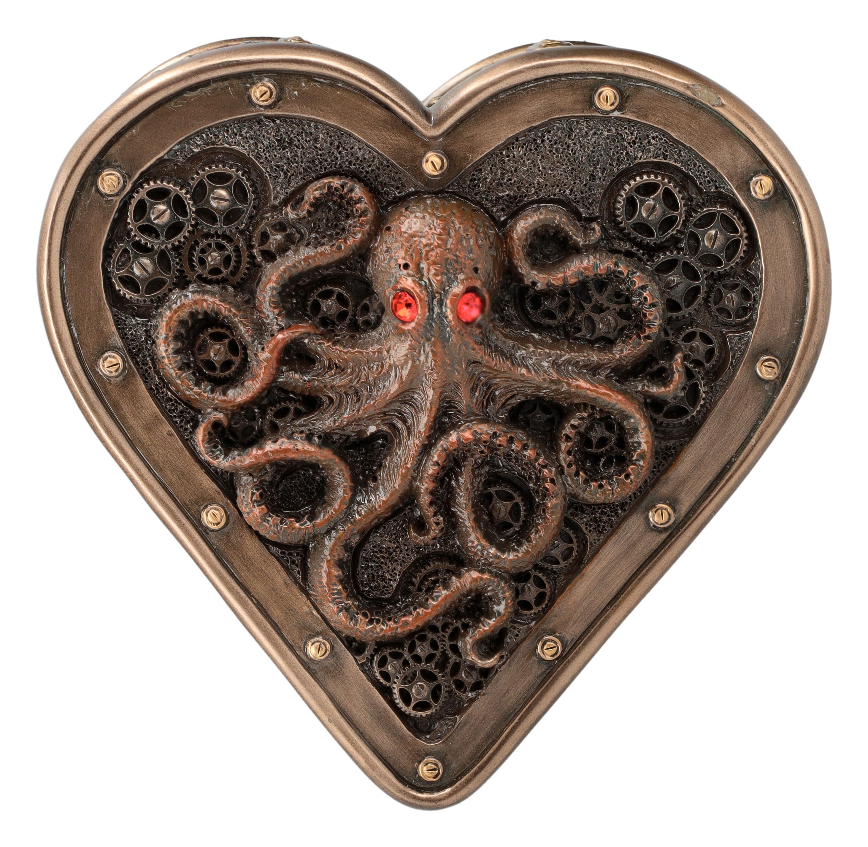 Dekoobjekt Schatulle Steampunk Herz mit Oktopus - Fantasy Schmuckdose Dekoration