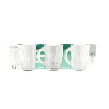 Almina Teeglas 6er-Gläser Set mit Henkel Teeglas Kaffeeglas Transparent mit Design