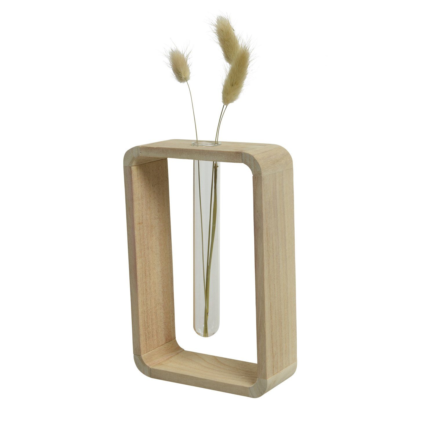 Dekovase Deko Vase mit Reagenzglas Blumenvase Holzvase Tischvase H: 18cm braun