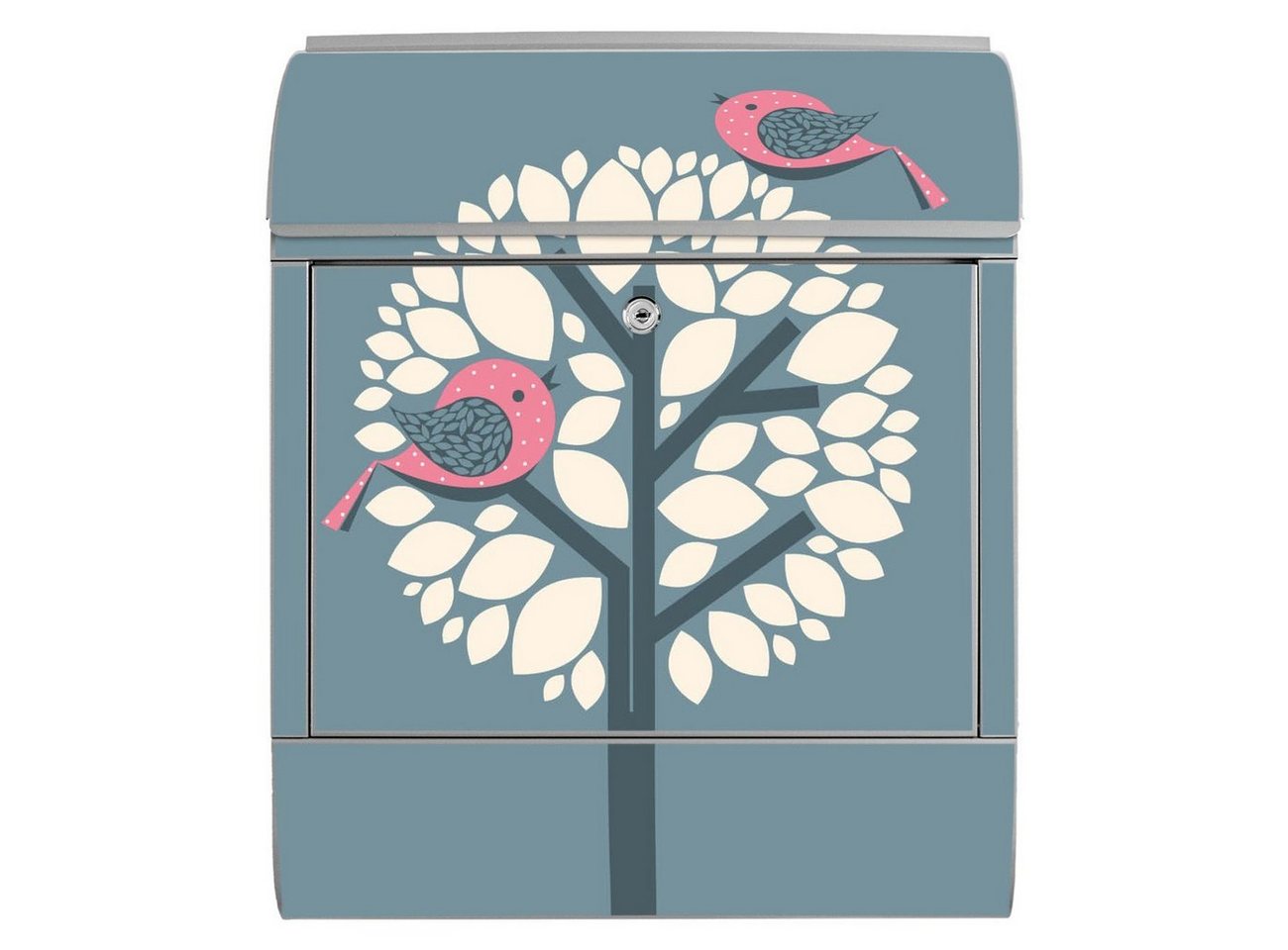 Thumbnail - banjado Wandbriefkasten Stahl Zwei Rosa Vögel (Wandbriefkasten witterungsbeständig, pulverbeschichtet, mit Zeitungsfach)...