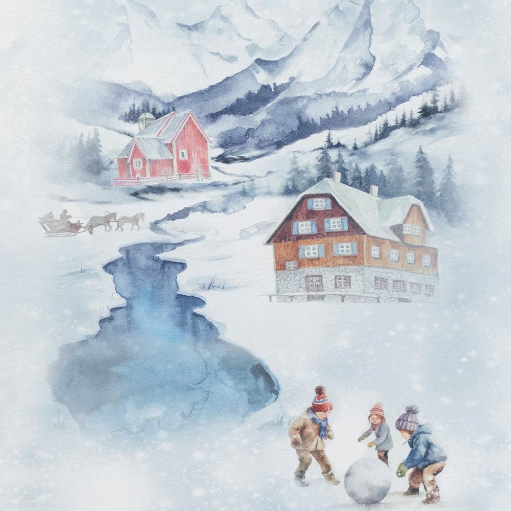 Wohndecke Estella Flanelldecke Kuscheldecke Mountain lake 150x200 Winterlandscha, Estella, für den und Winter