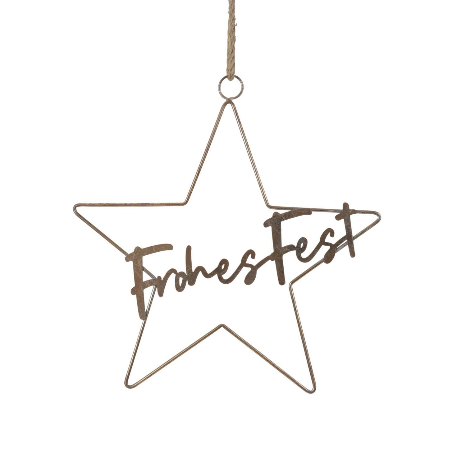 Weihnachtsfigur Hänger Stern Frohes Fest - gold - Metall - 40x42 cm